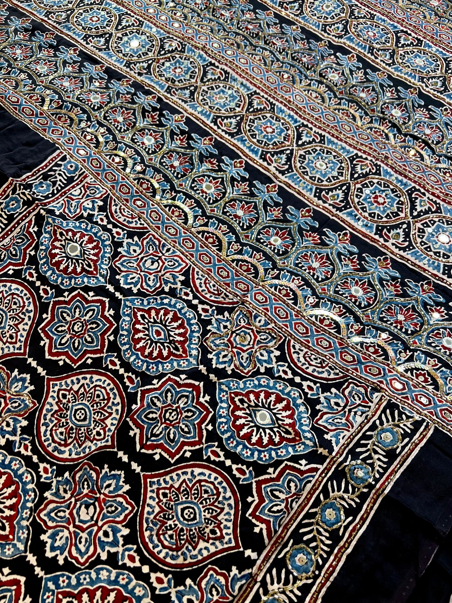 MIDNIGHT BLOOM - Pure Modal Ajrakh Hand Embroidered Saree