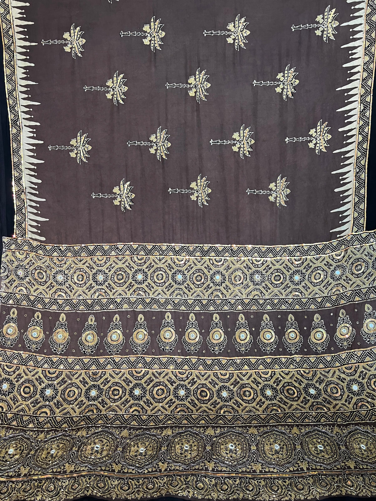 SANDSTONE BLOOM - Pure Modal Ajrakh Hand Embroidered Saree