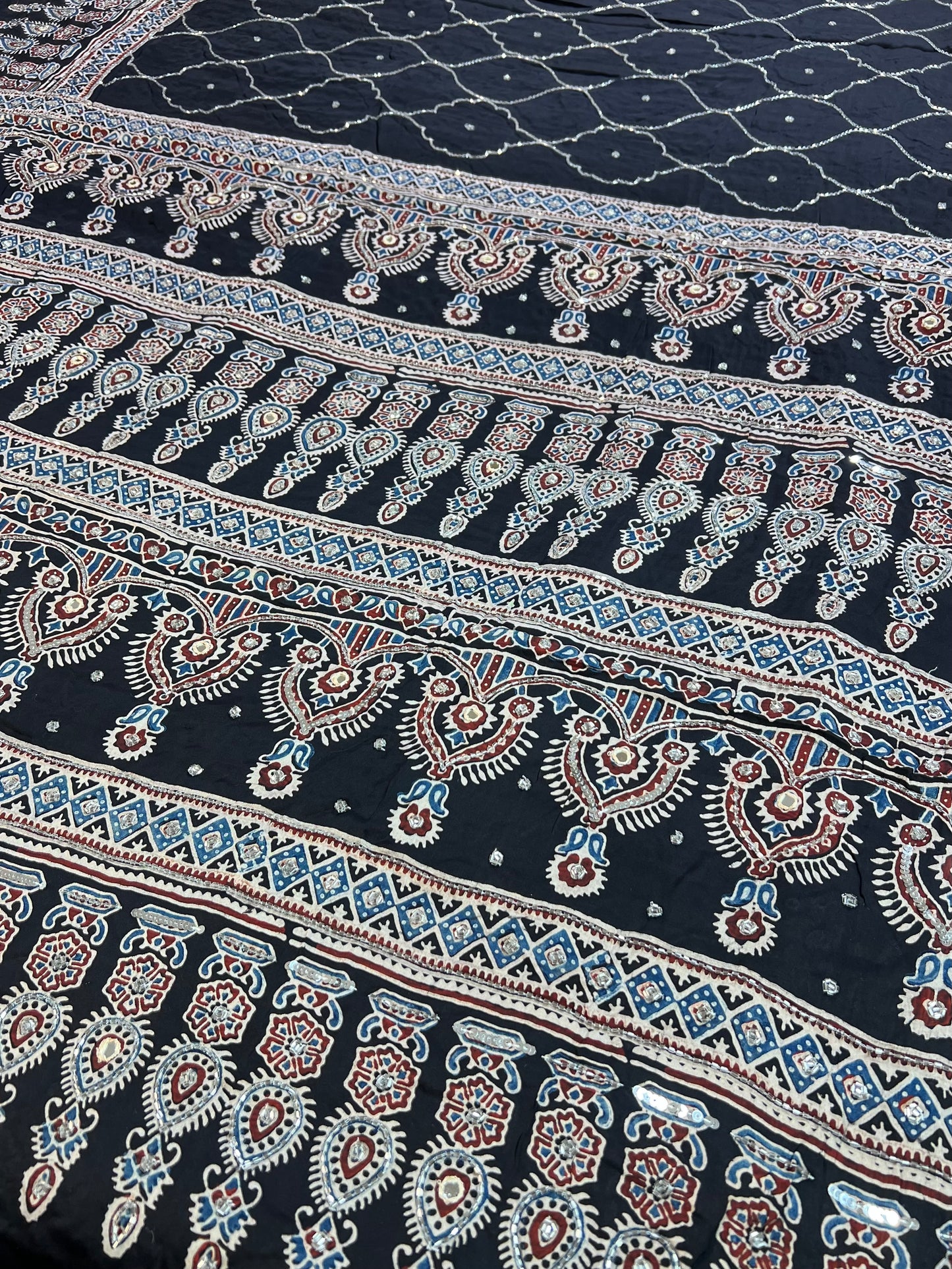 STARDUST - Pure Modal Ajrakh Hand Embroidered Saree