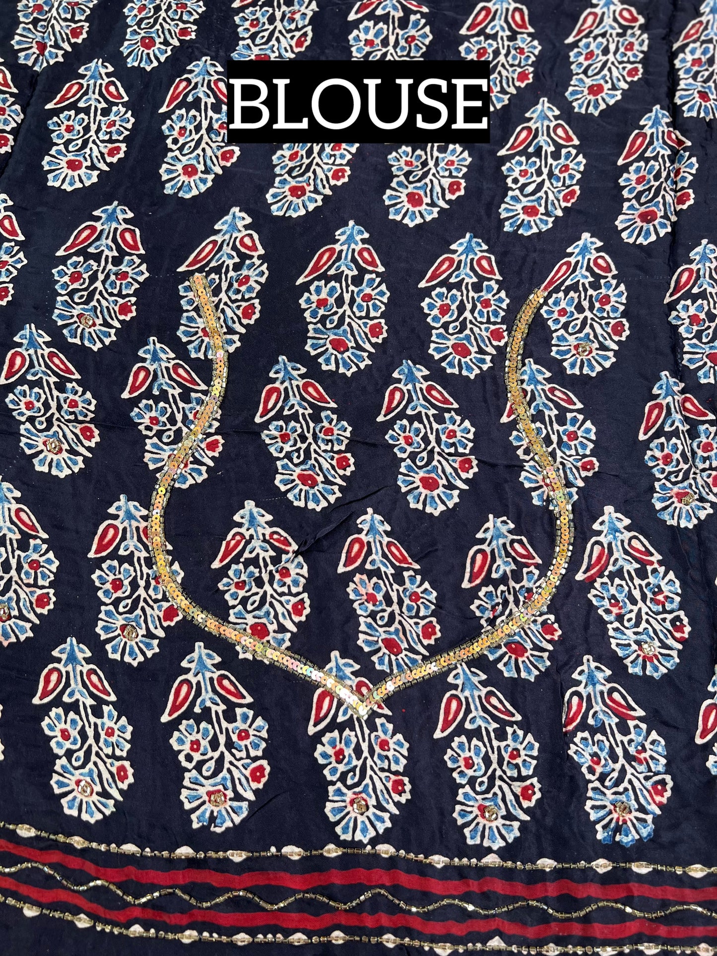NIGHT ROSE - Pure Modal Ajrakh Hand Embroidered Saree