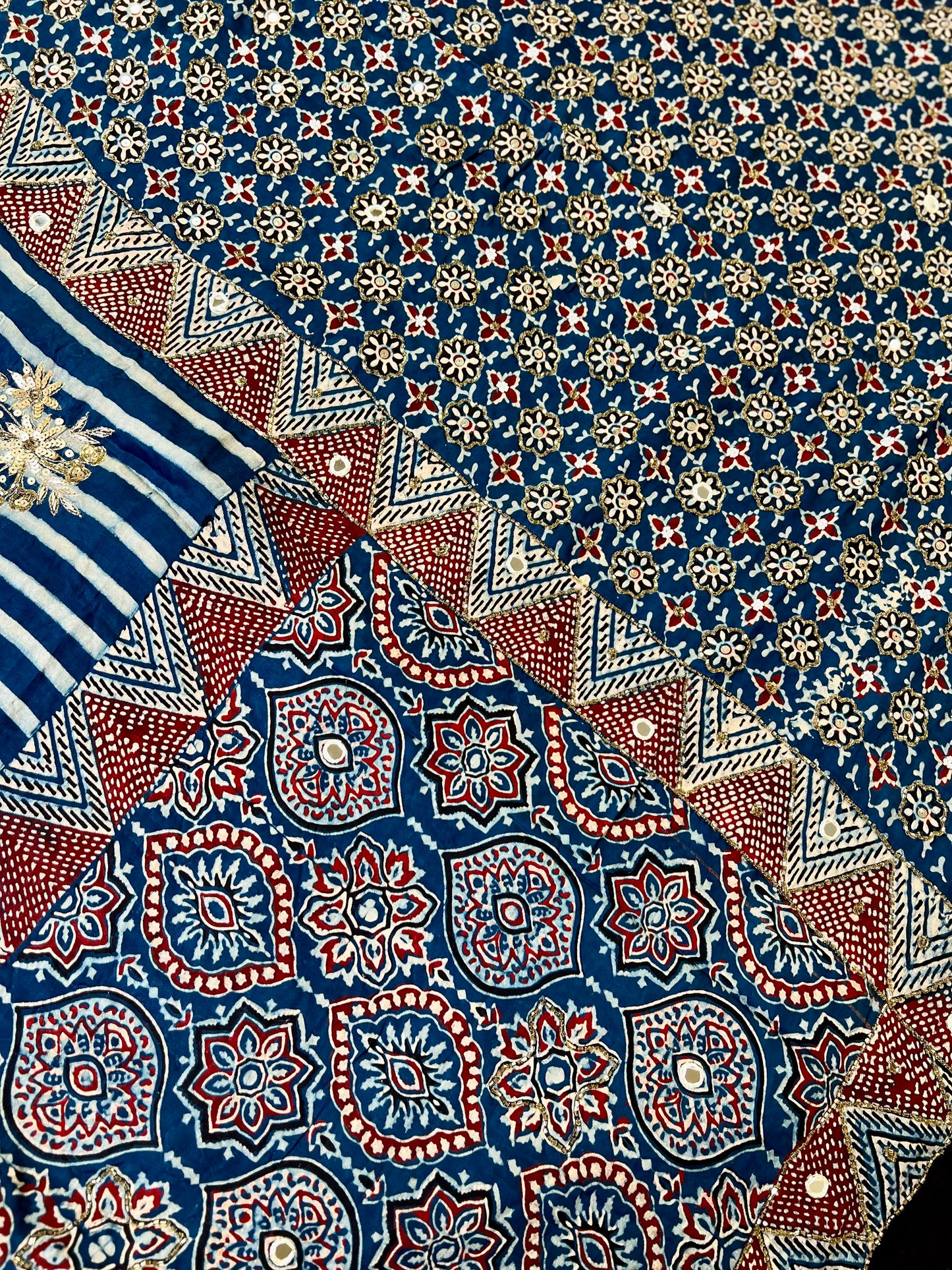 INDIGO STARDUST - Pure Modal Ajrakh Hand Embroidered Saree