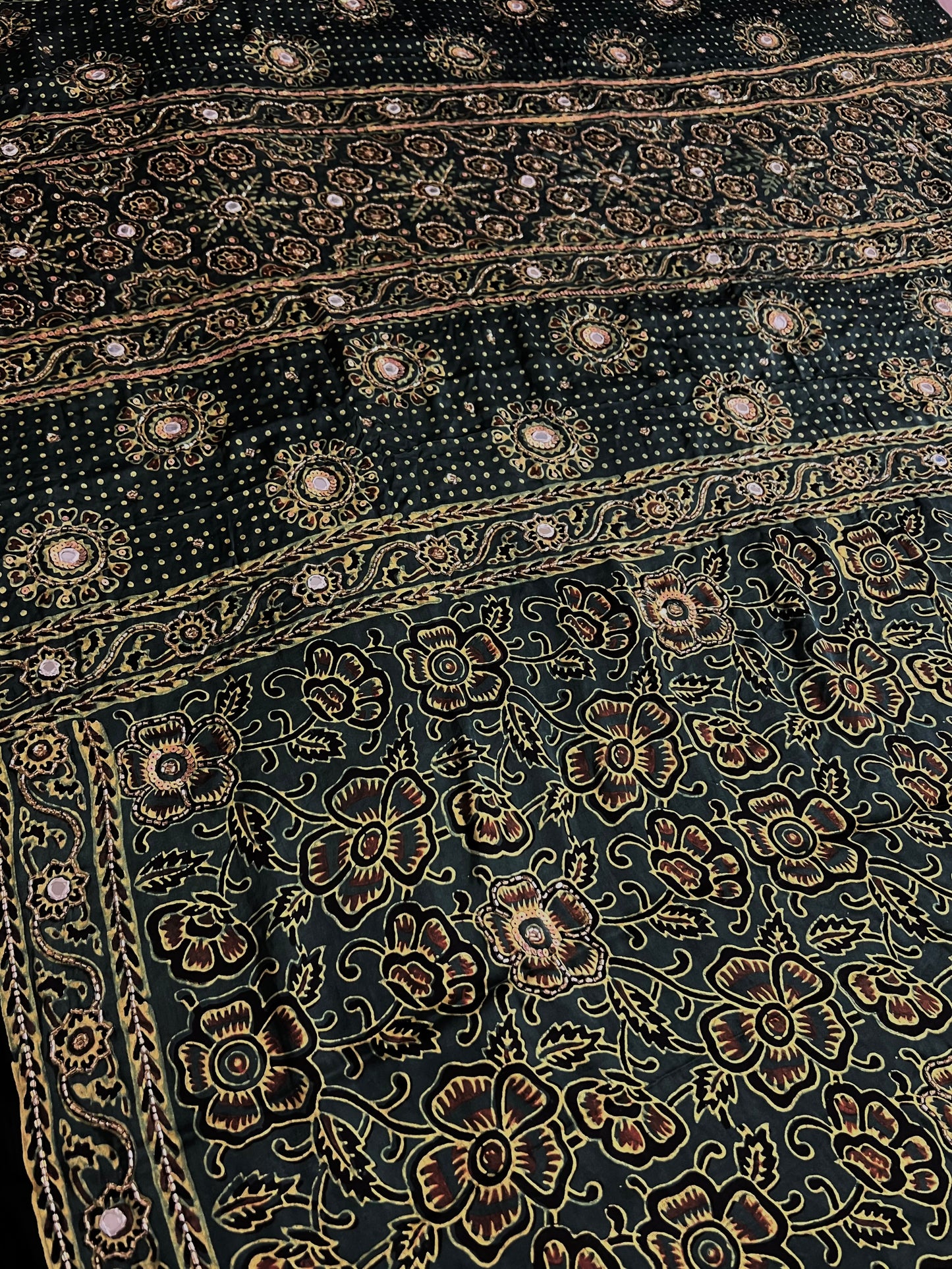 GARDEN WHISPER - Pure Modal Ajrakh Hand Embroidered Saree