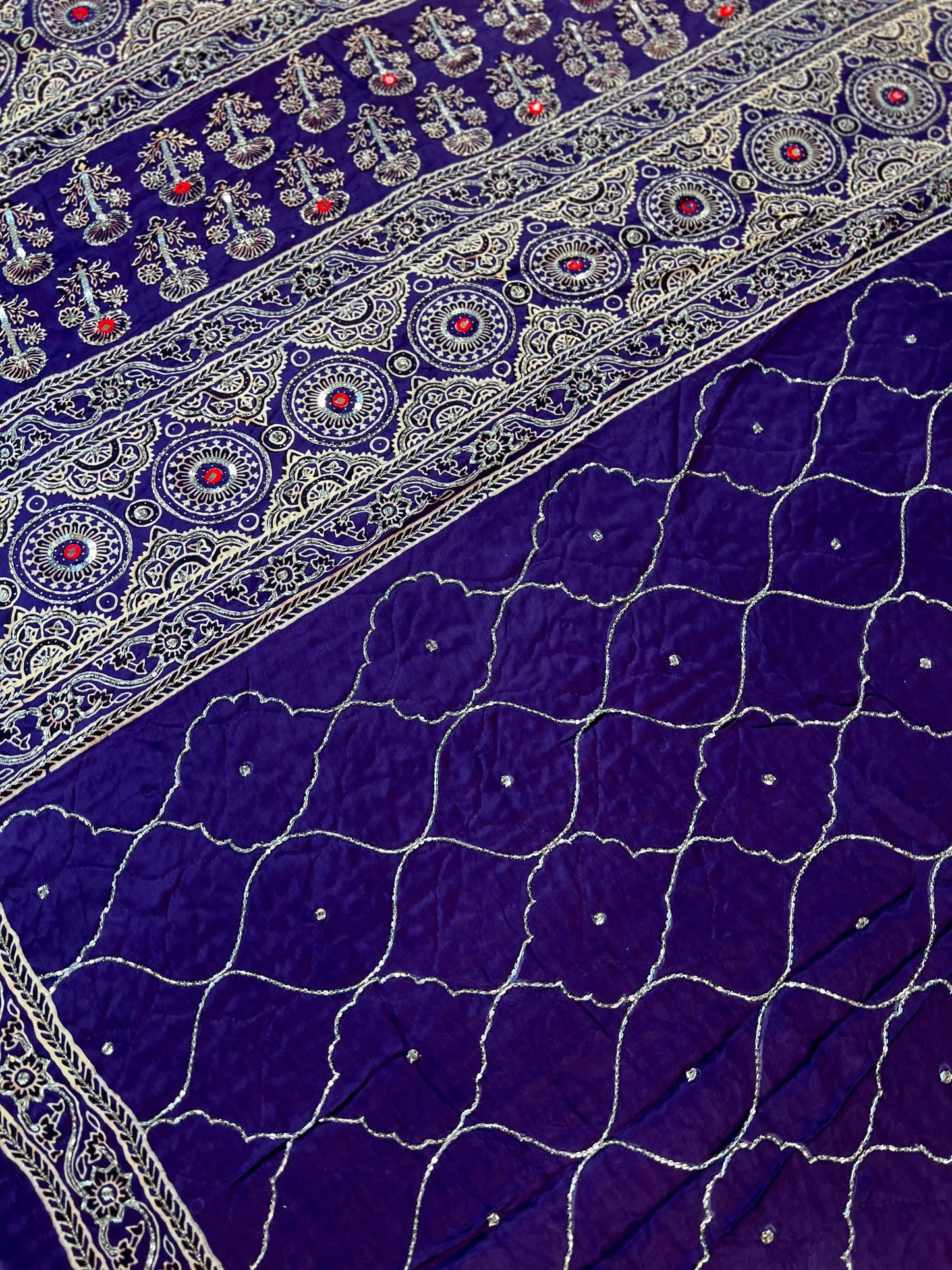 PURPLE STARDUST - Pure Modal Ajrakh Hand Embroidered Saree