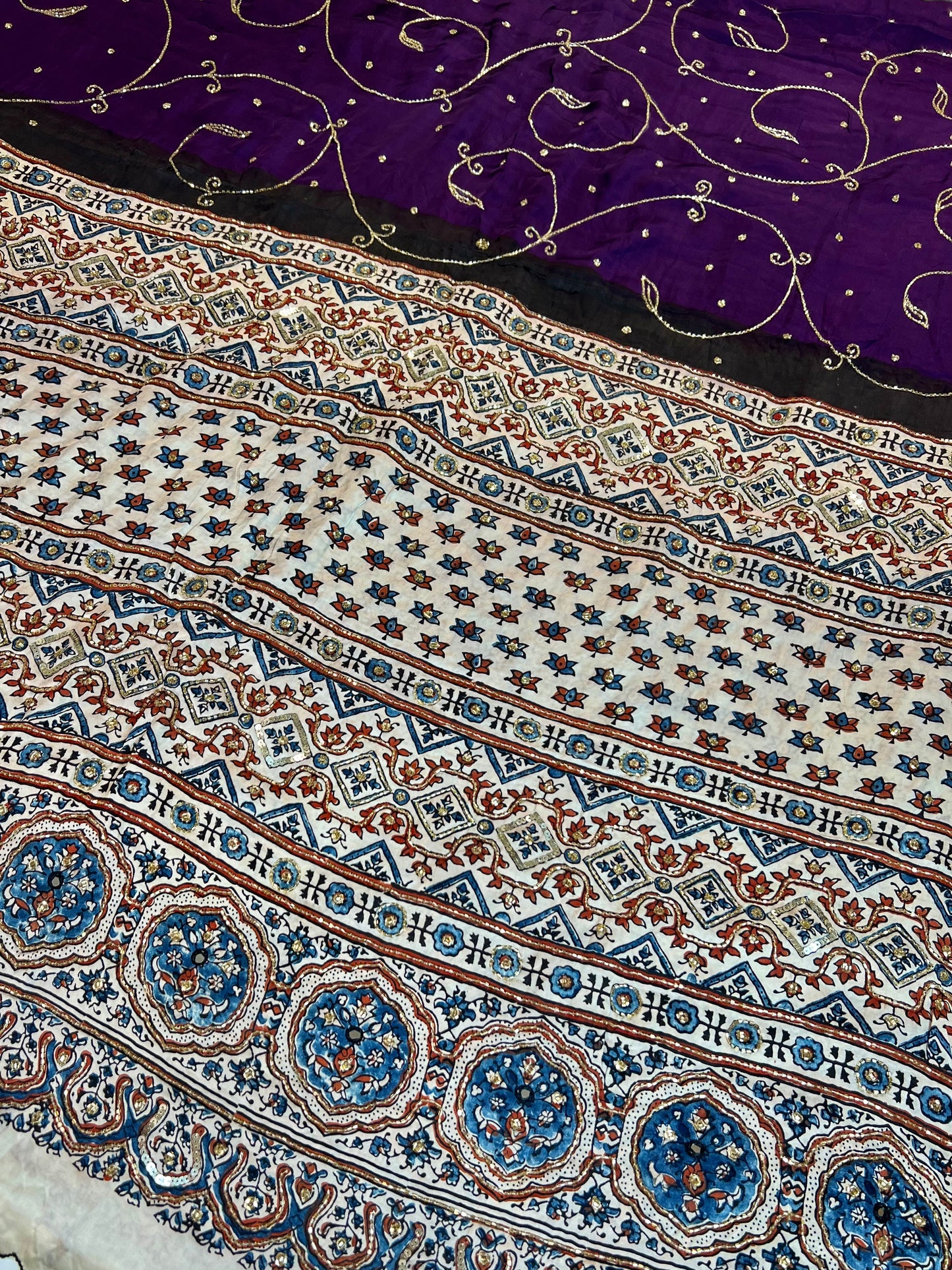 MOONLIT AMETHYST - Pure Modal Ajrakh Hand Embroidered Saree