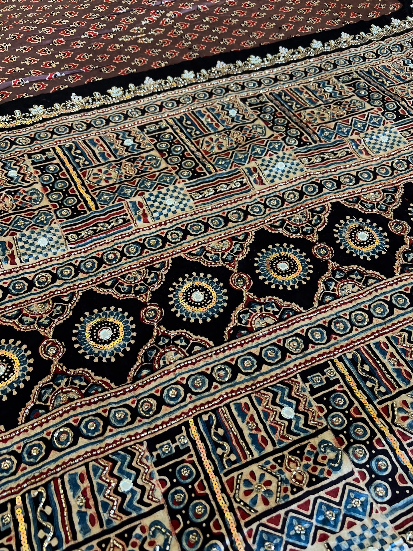 COCOA DREAM - Pure Modal Ajrakh Hand Embroidered Saree