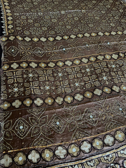 MOCHA BLOOM - Pure Modal Ajrakh Hand Embroidered Saree