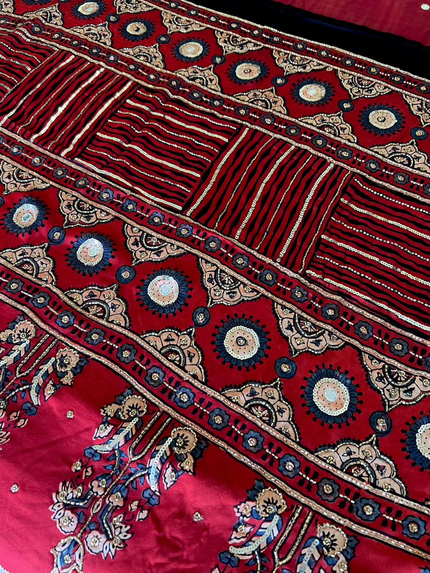 FLAME ROSE - Pure Modal Ajrakh Hand Embroidered Saree