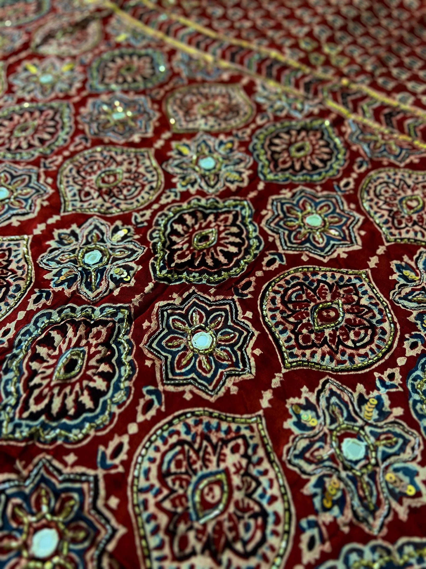 RUBY WHISPER - Pure Modal Ajrakh Hand Embroidered Saree