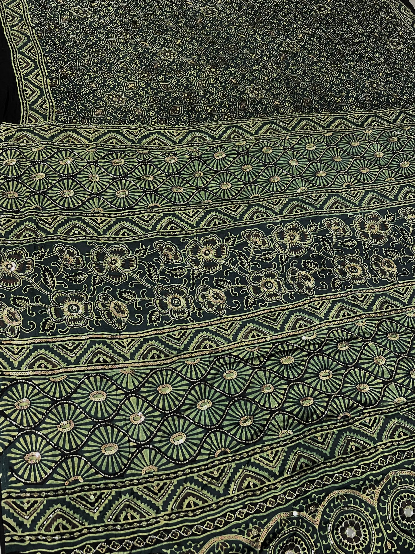 FOREST BLOOM - Pure Modal Ajrakh Hand Embroidered Saree
