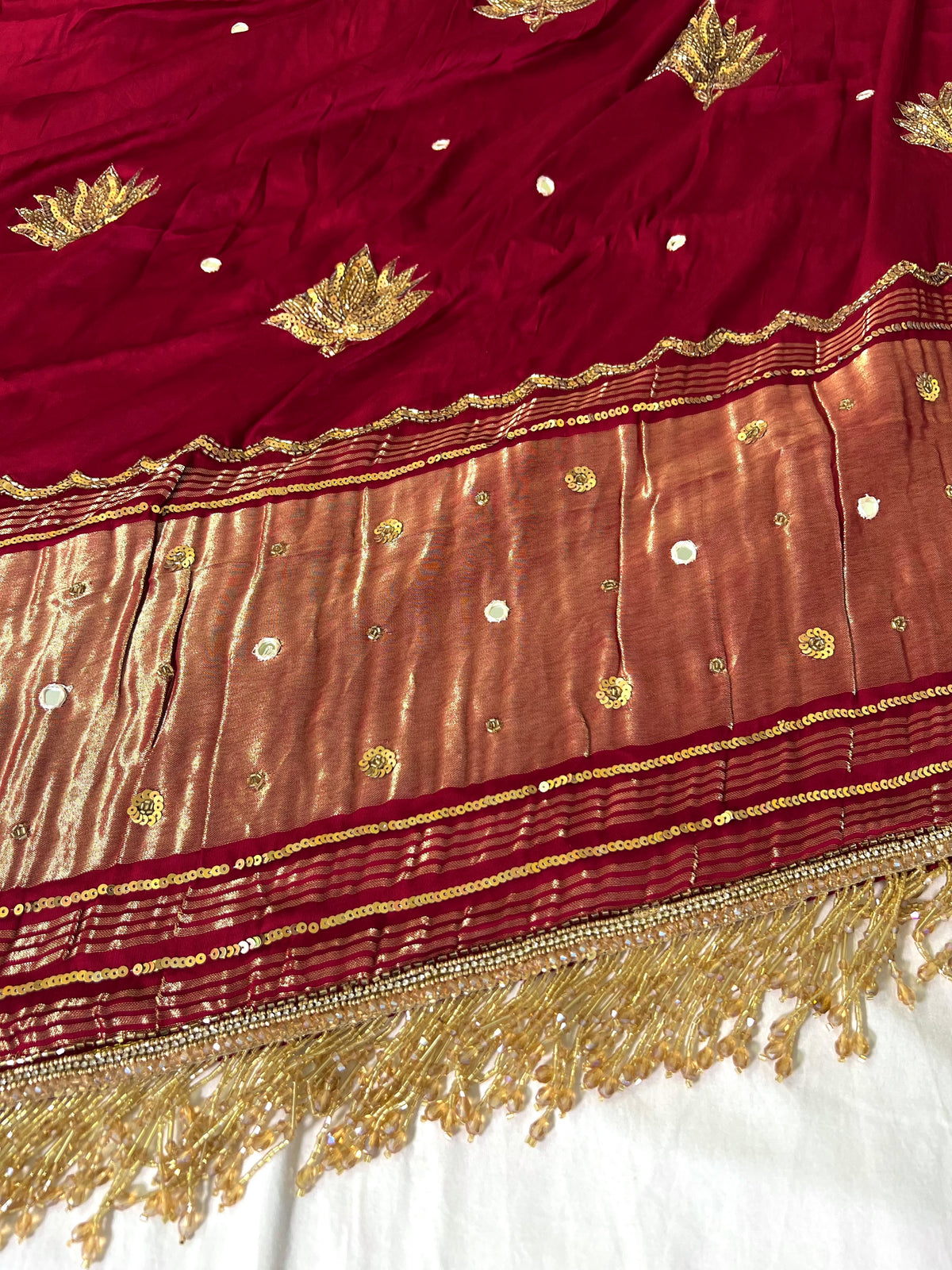RUBY LOTUS - Pure Modal Hand Embroidered Saree with Tassels