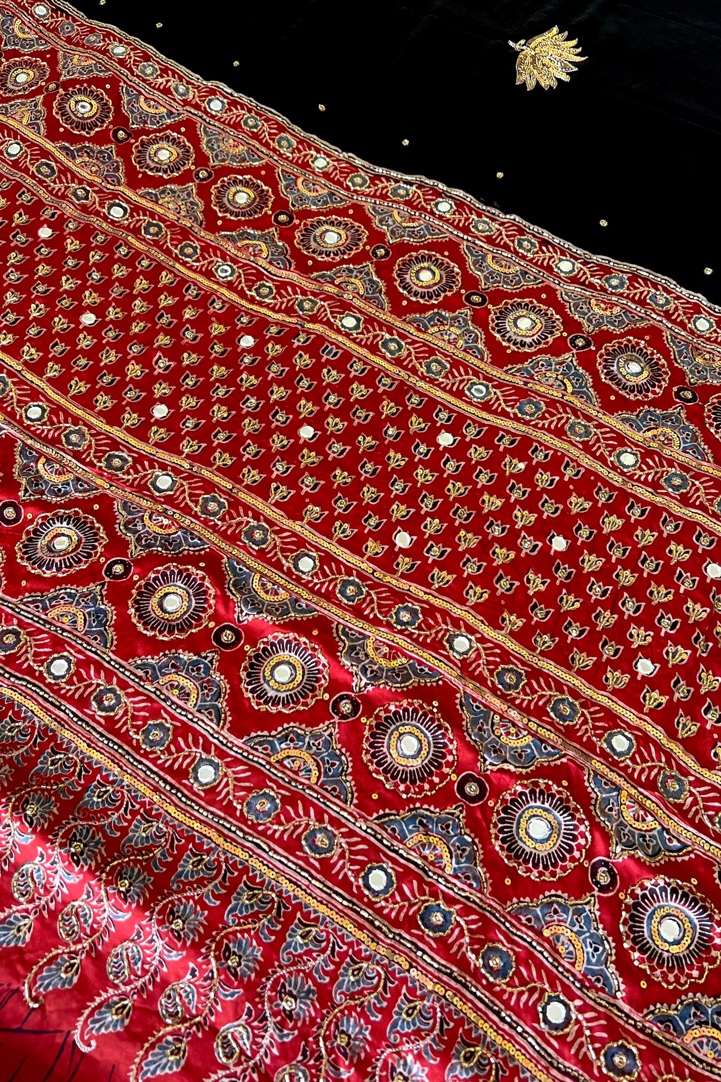 EBONY LOTUS - Pure Modal Ajrakh Hand Embroidered Saree