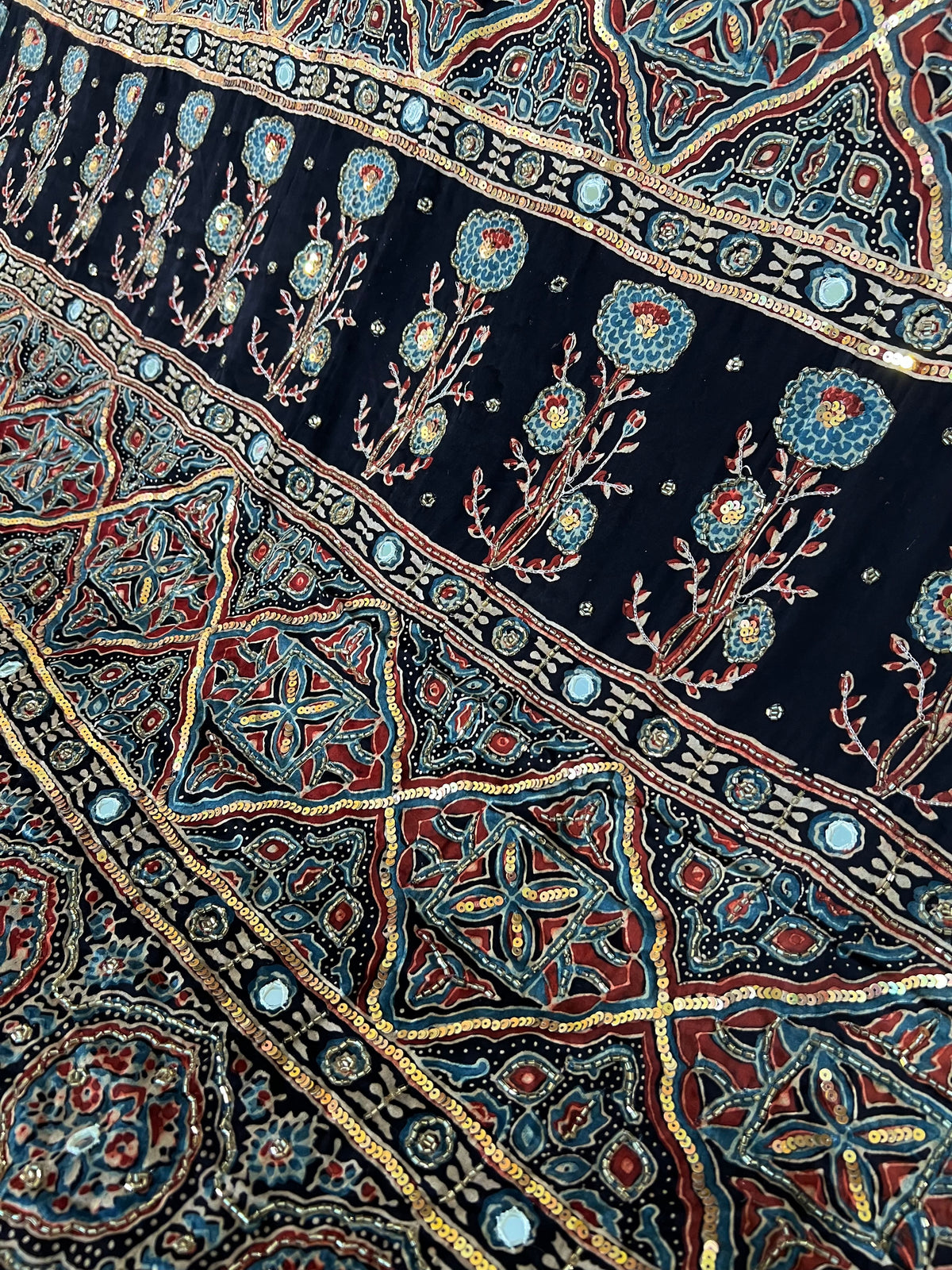NIGHT WHISPER - Pure Modal Ajrakh Hand Embroidered Saree