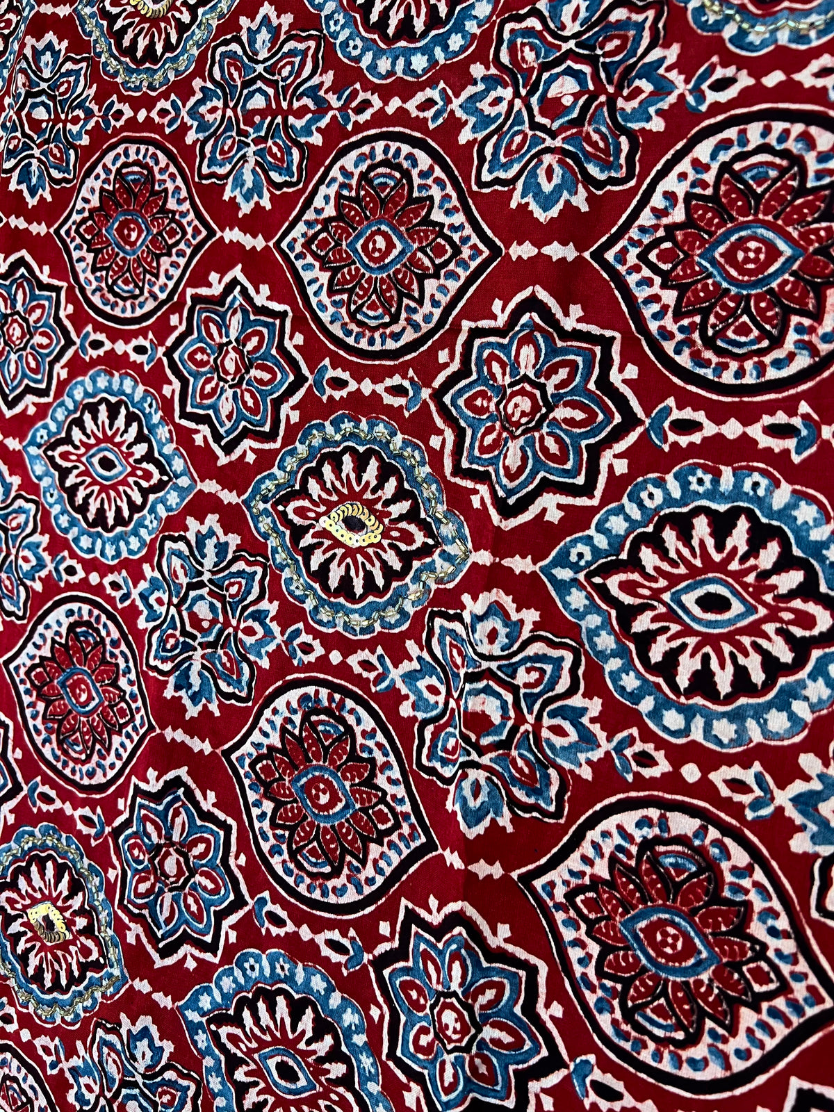 GARNET POETRY - Pure Modal Ajrakh Hand Embroidered Saree