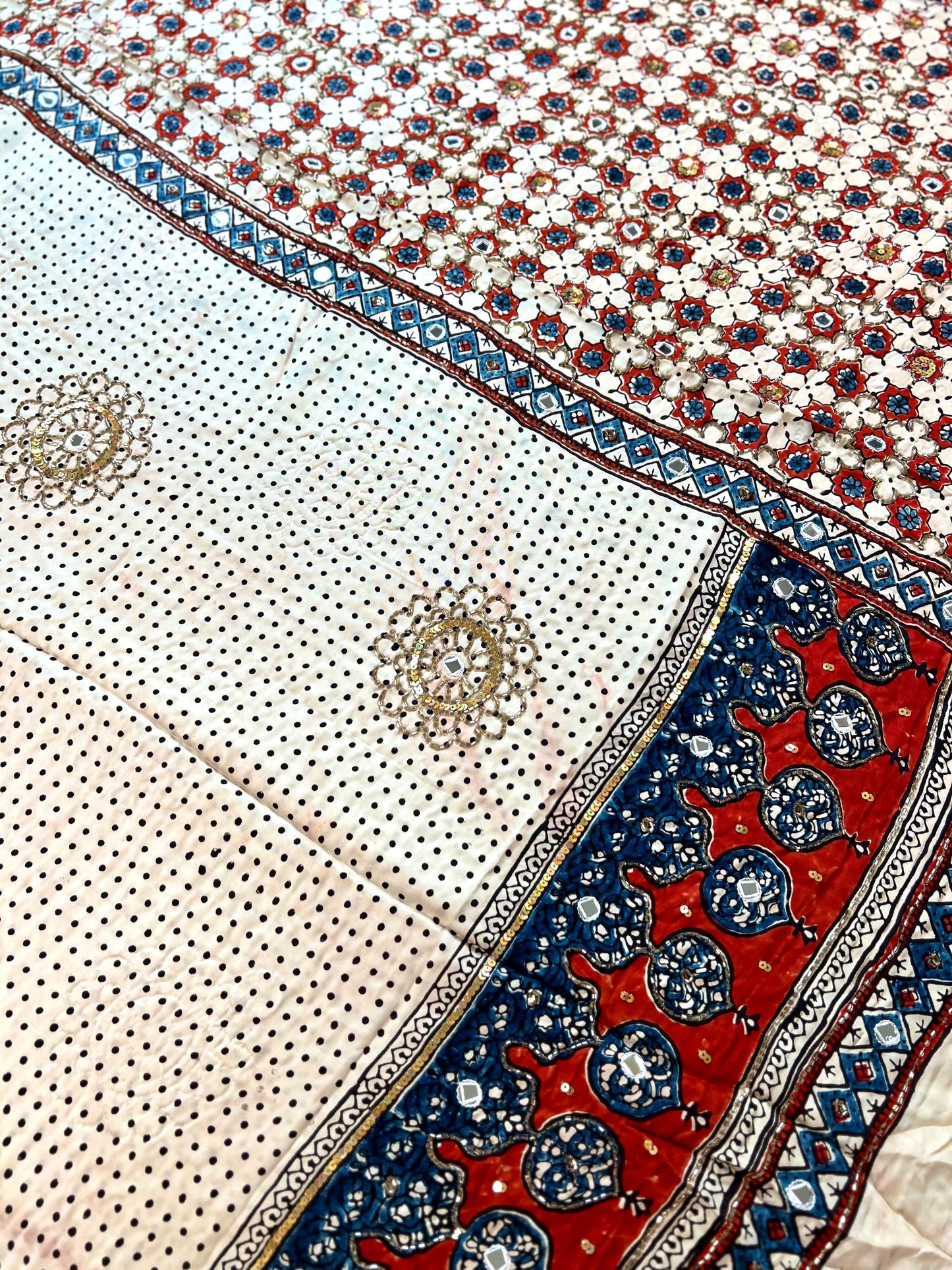FROSTED MIRAGE - Pure Modal Ajrakh Hand Embroidered Saree