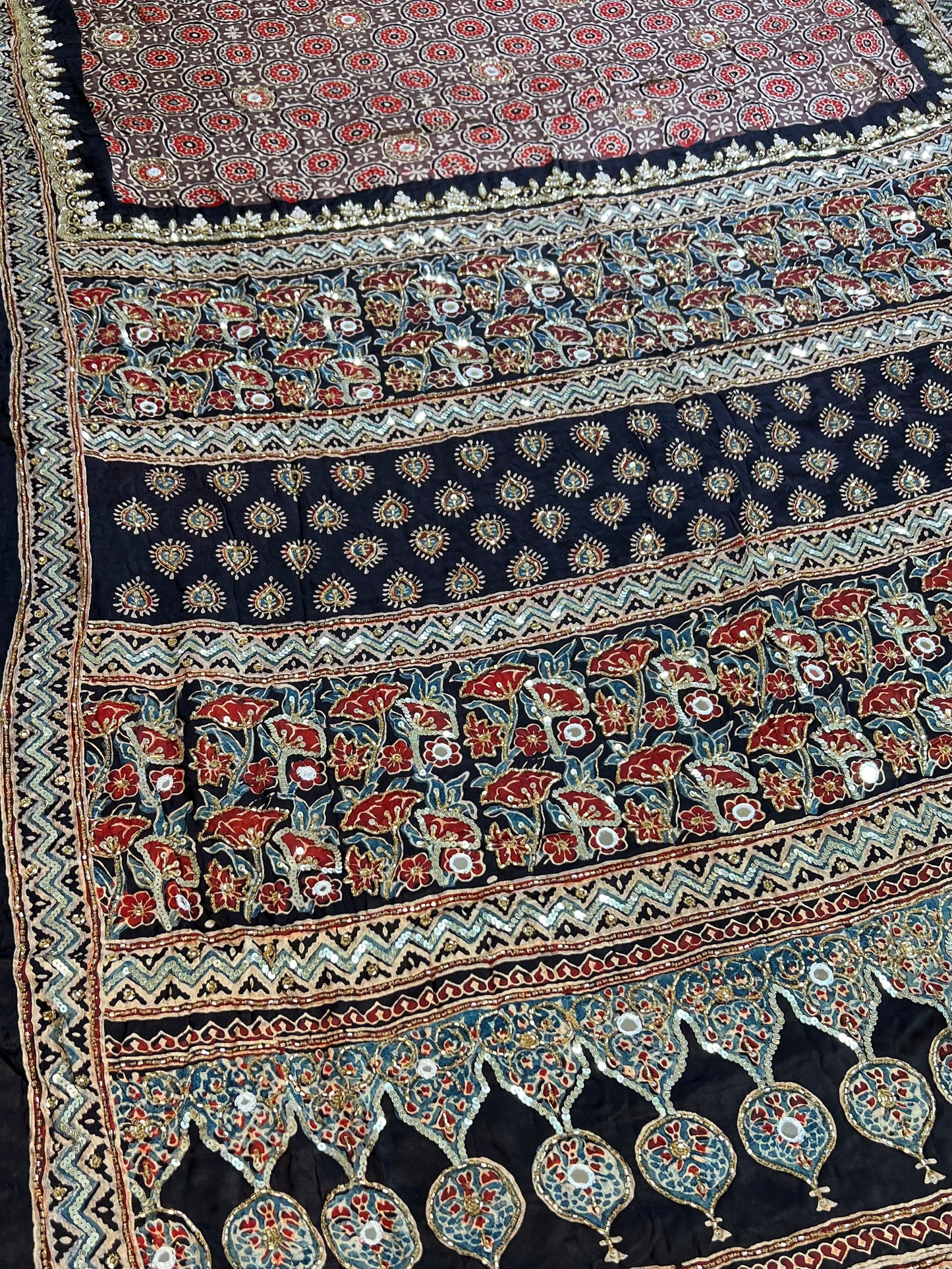 CINNAMON DUSK - Pure Modal Ajrakh Hand Embroidered Saree