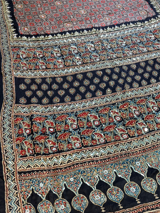 CINNAMON DUSK - Pure Modal Ajrakh Hand Embroidered Saree
