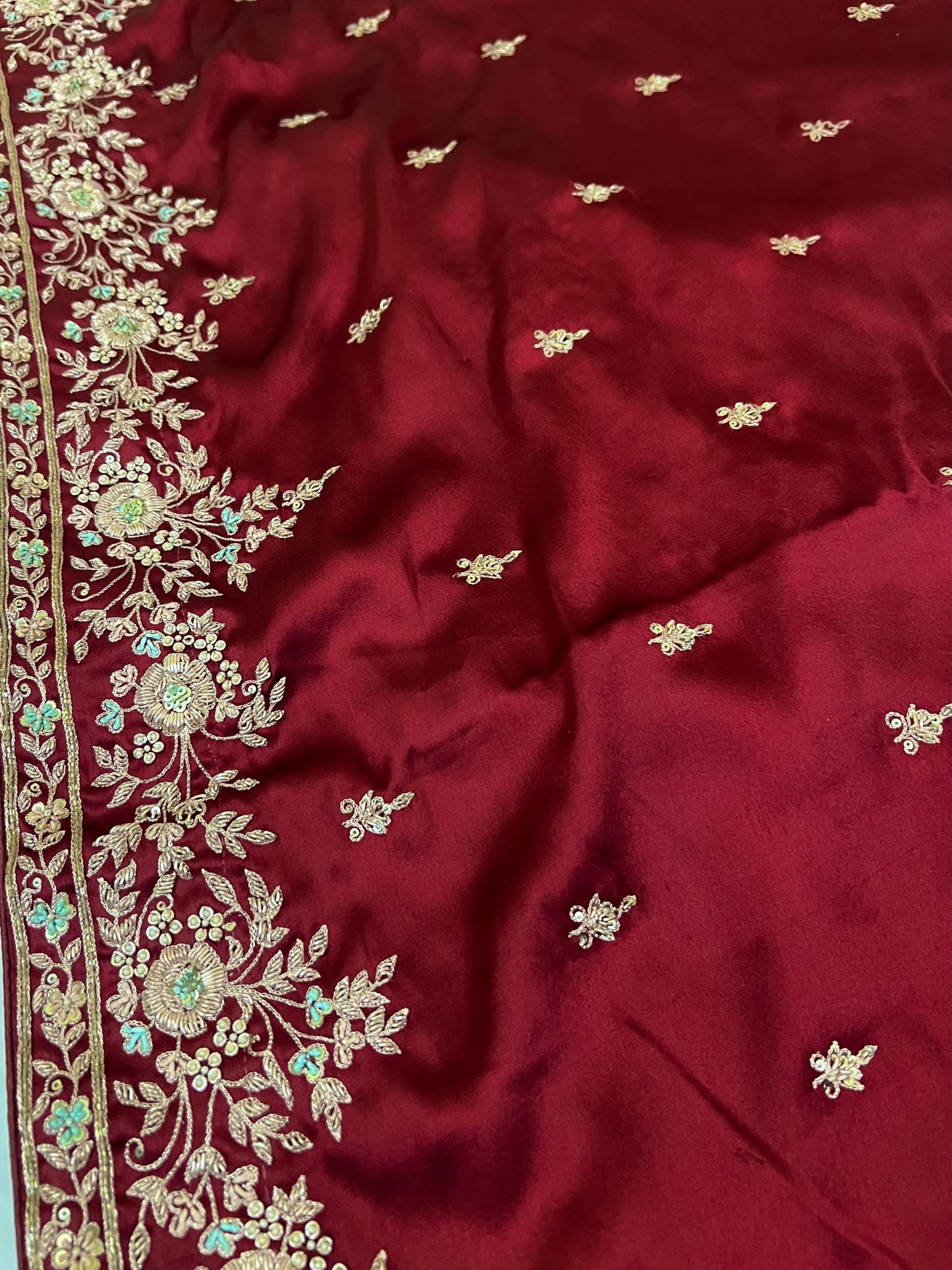 DILRUBA - Pure Satin Zardosi Hand Embroidered Saree