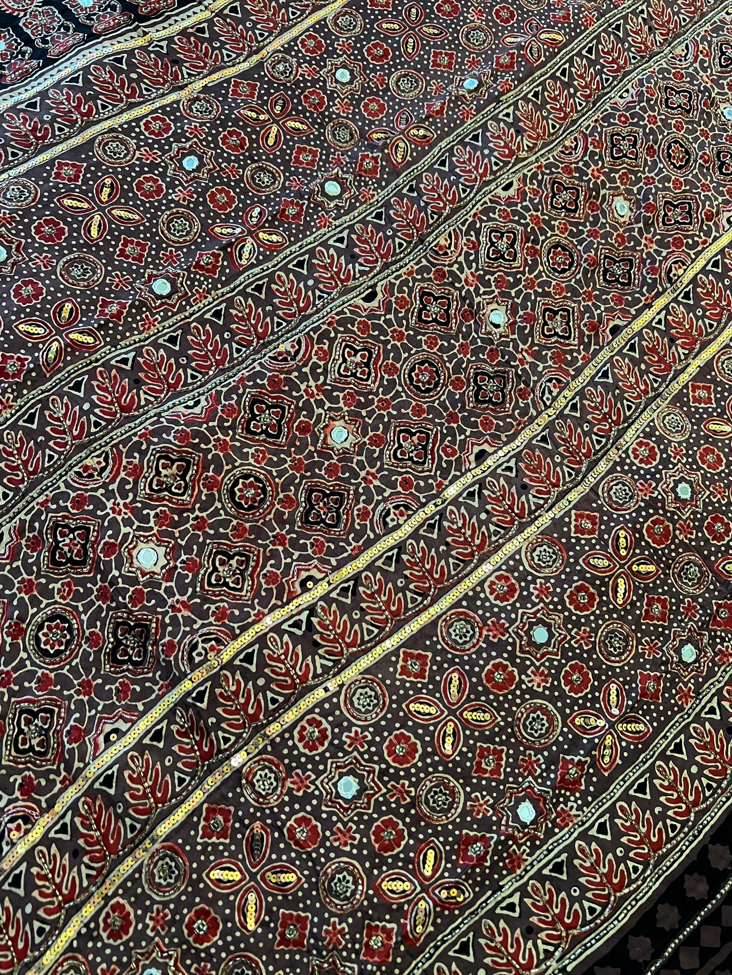 BROWN SUGAR - Pure Modal Ajrakh Hand Embroidered Saree