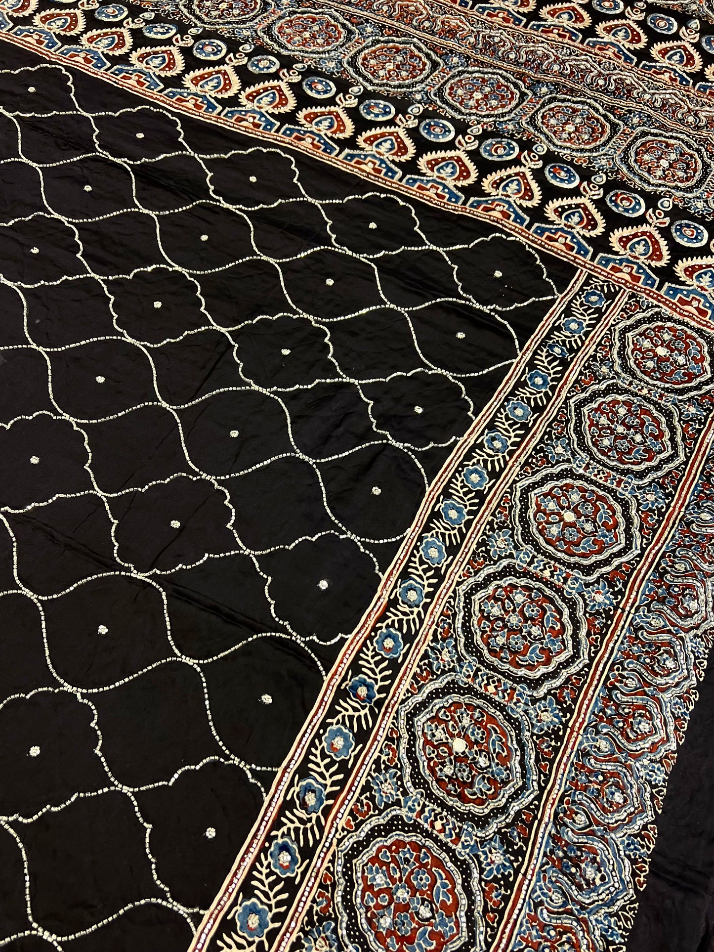 STARRY NIGHT - Pure Modal Ajrakh Hand Embroidered Saree