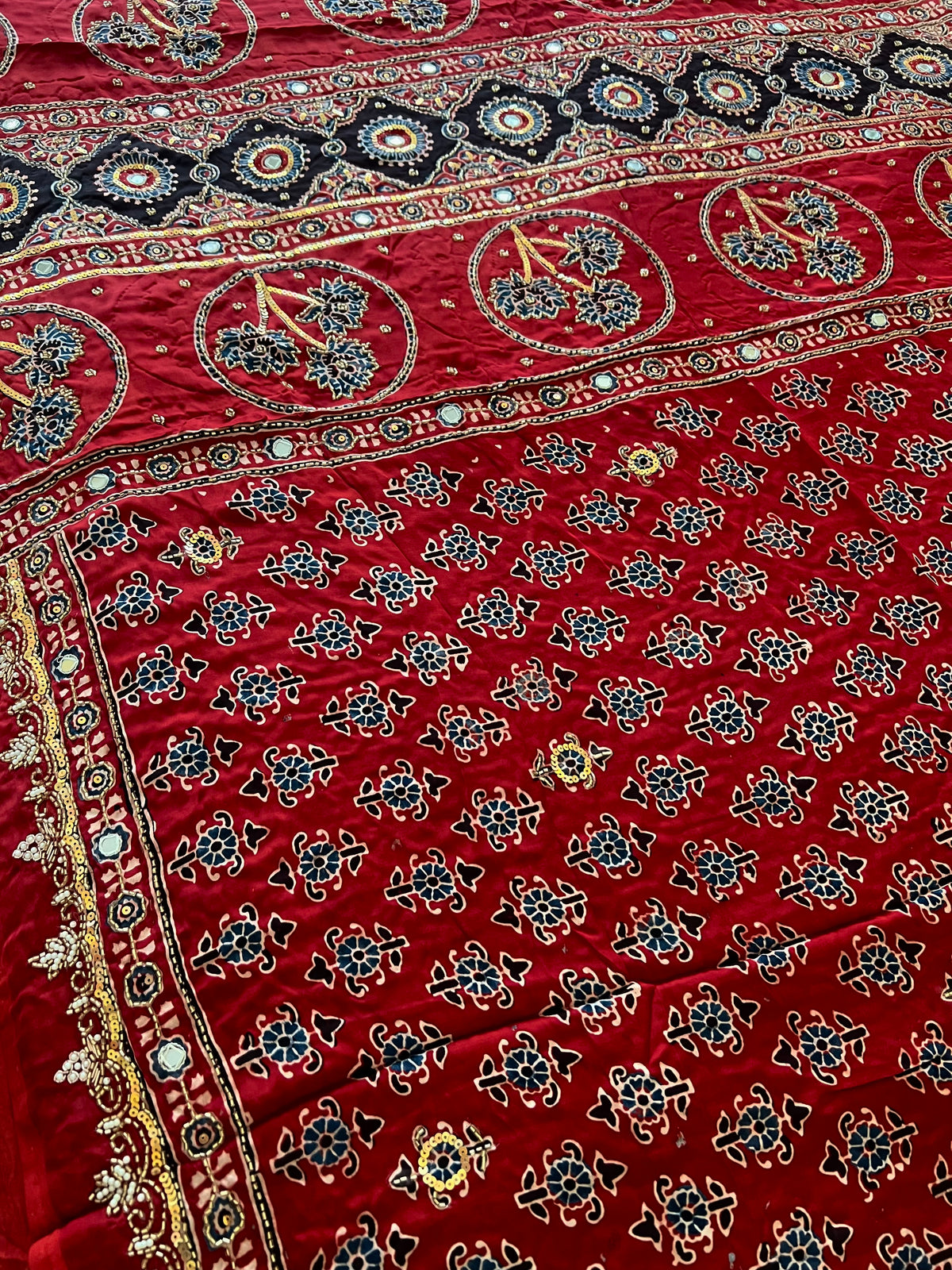 RUBY PARADISE - Pure Modal Ajrakh Hand Embroidered Saree