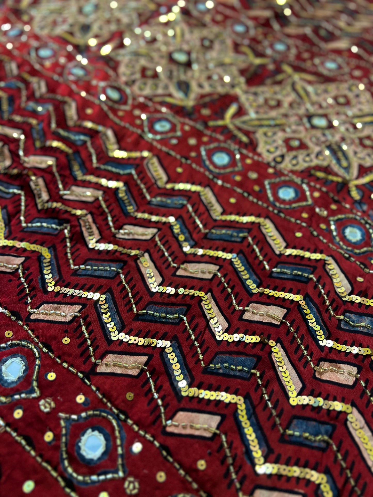 IMPERIAL LOTUS - Pure Modal Ajrakh Hand Embroidered Saree