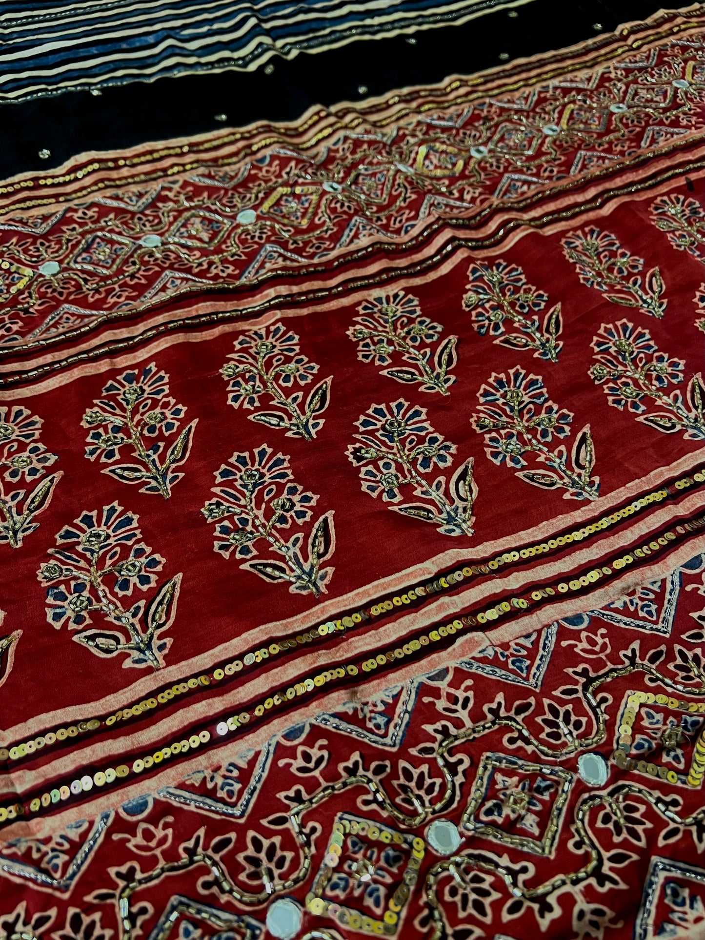 RUBY HORIZON - Pure Modal Ajrakh Hand Embroidered Saree