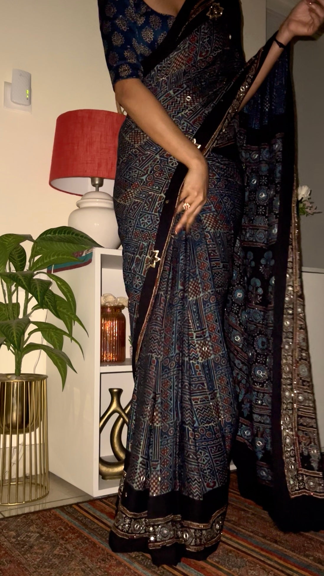 ASTRAL BLUE - Pure Modal Ajrakh Hand Embroidered Saree