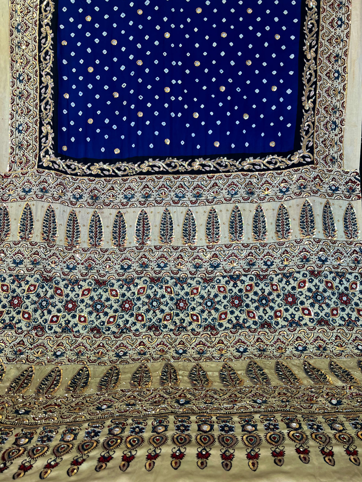 BLUE EMPRESS - Pure Modal Bandhani Ajrakh Hand Embroidered Saree