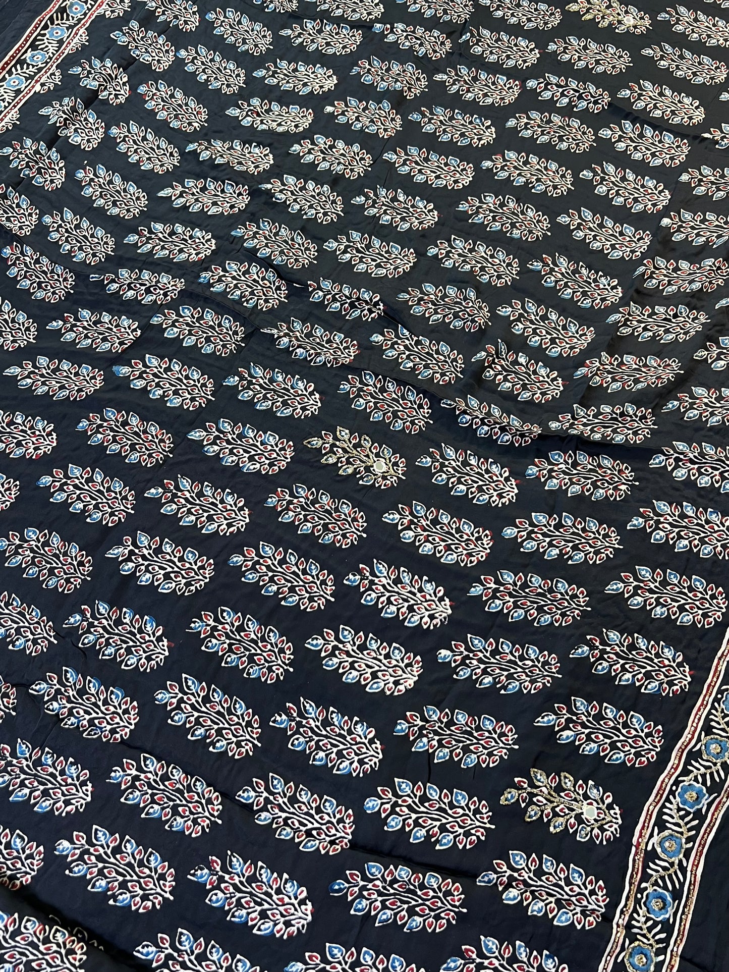 MIDNIGHT ROUGE - Pure Modal Ajrakh Hand Embroidered Saree