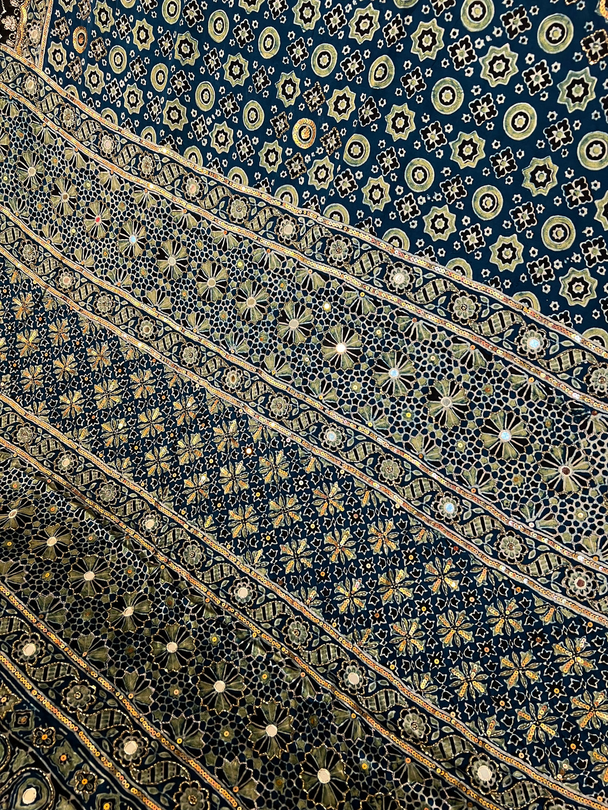 AQUAMARINE MUSE - Pure Modal Ajrakh Hand Embroidered Saree