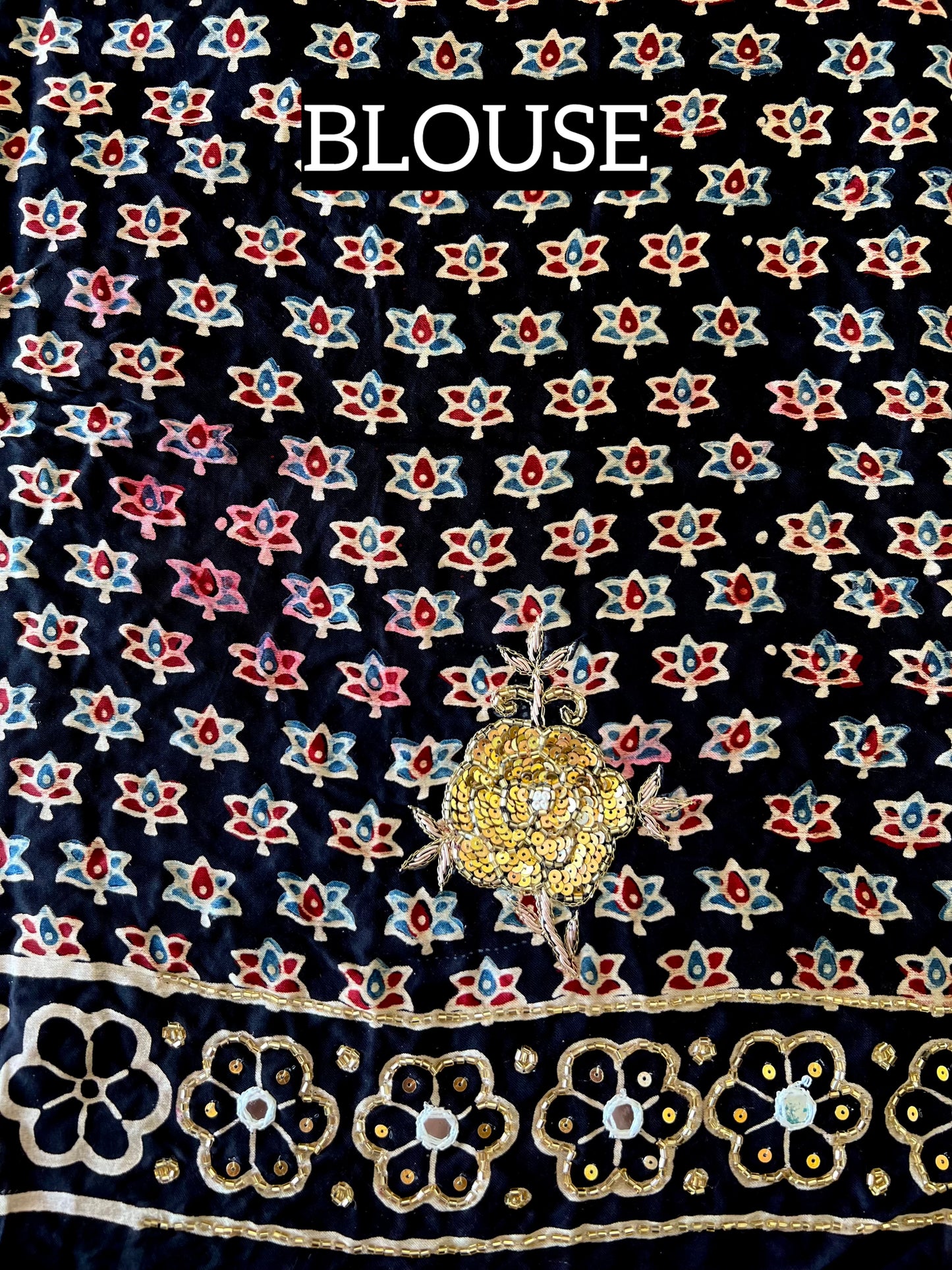 SCARLET ROSE - Pure Modal Ajrakh Hand Embroidered Saree