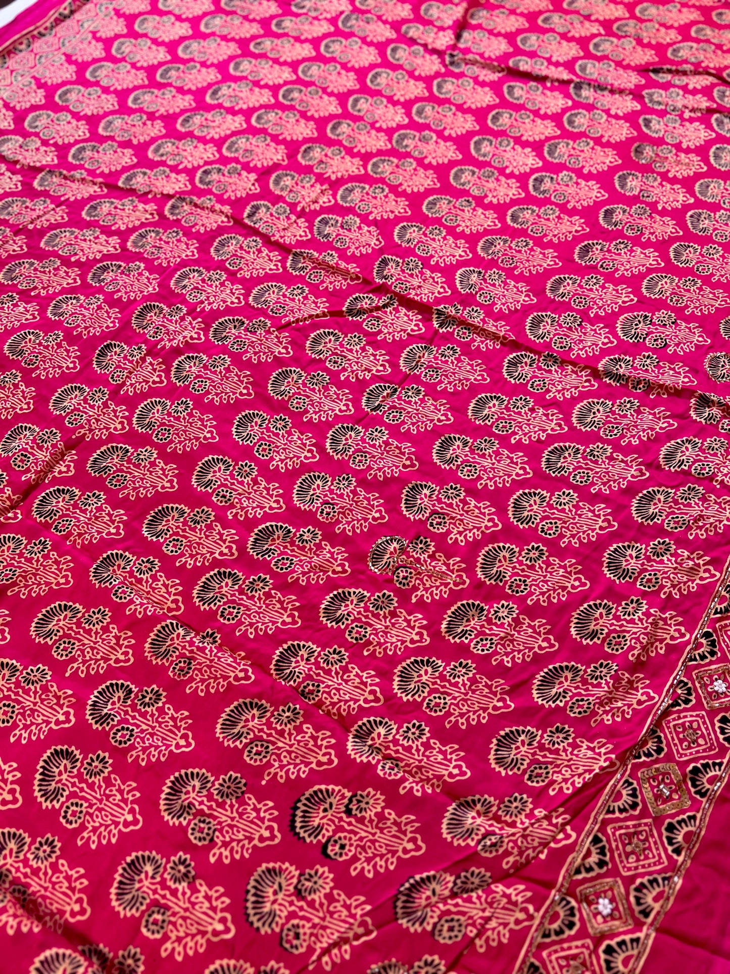 BLUSHING DAWN - Pure Modal Ajrakh Hand Embroidered Saree
