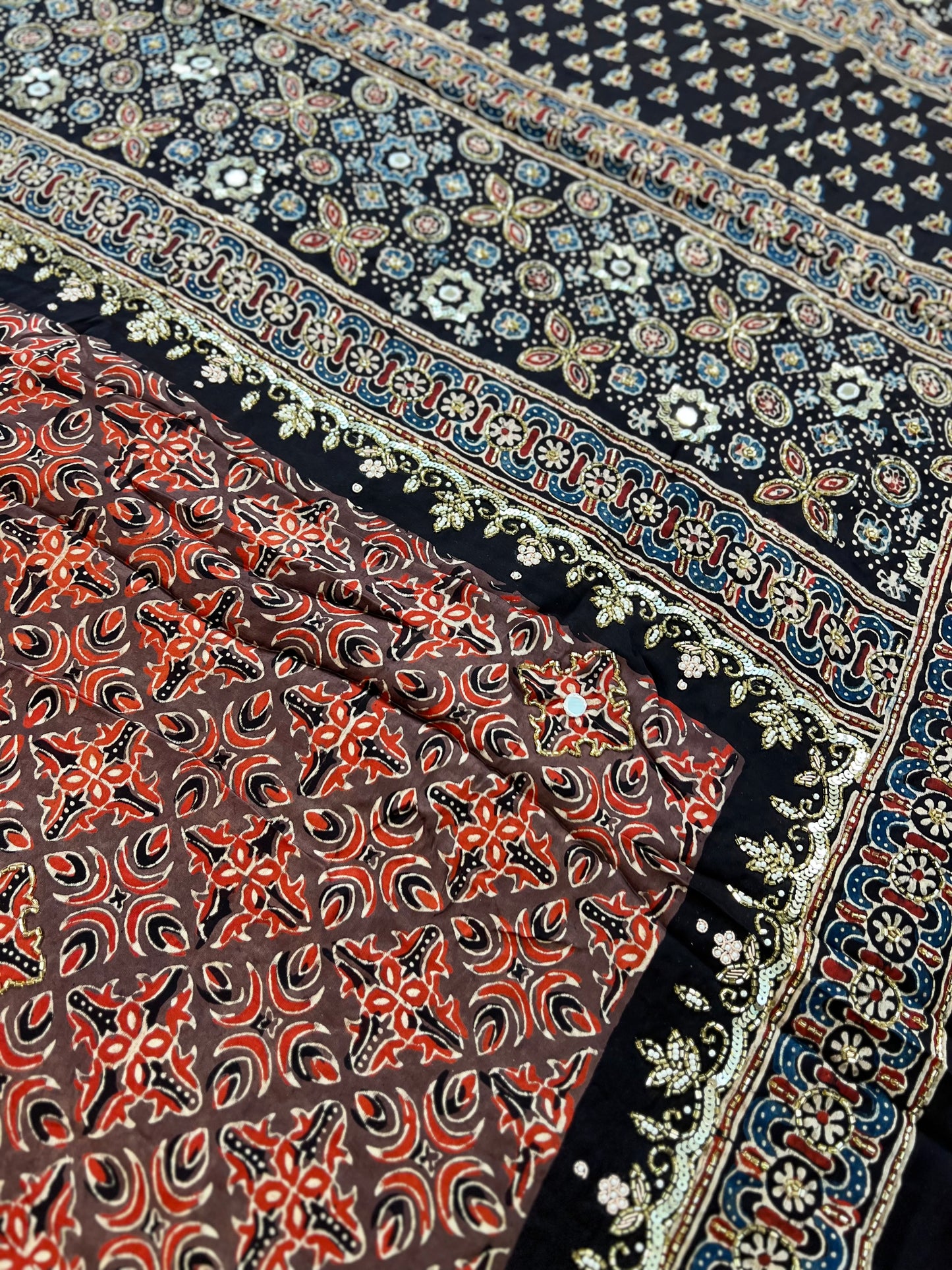 EARTH & EMBER - Pure Modal Ajrakh Hand Embroidered Saree