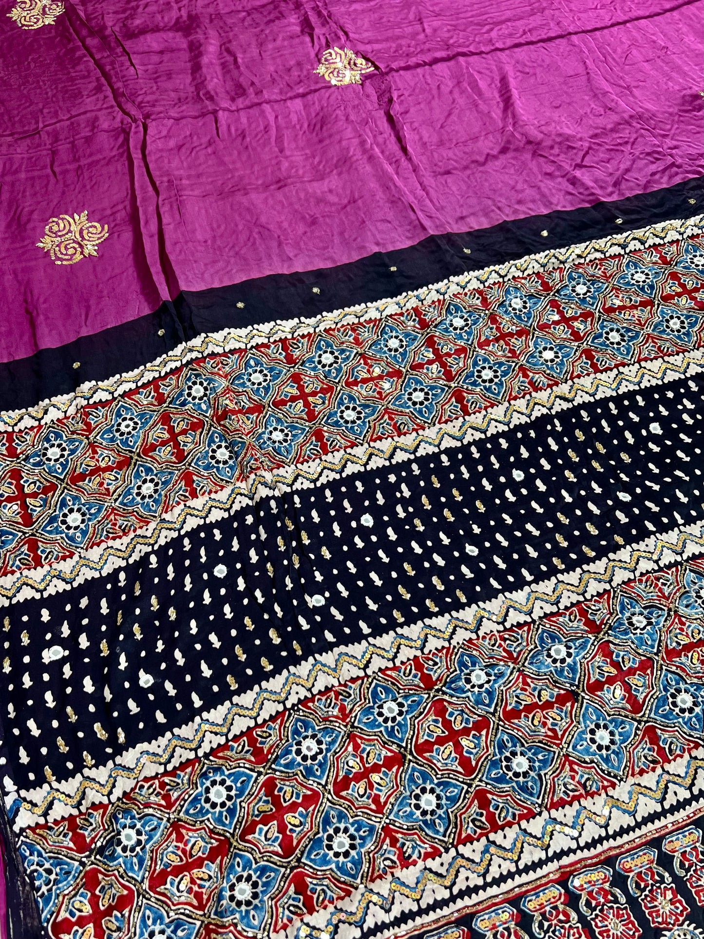 BERRY ROSE - Pure Modal Ajrakh Hand Embroidered Saree