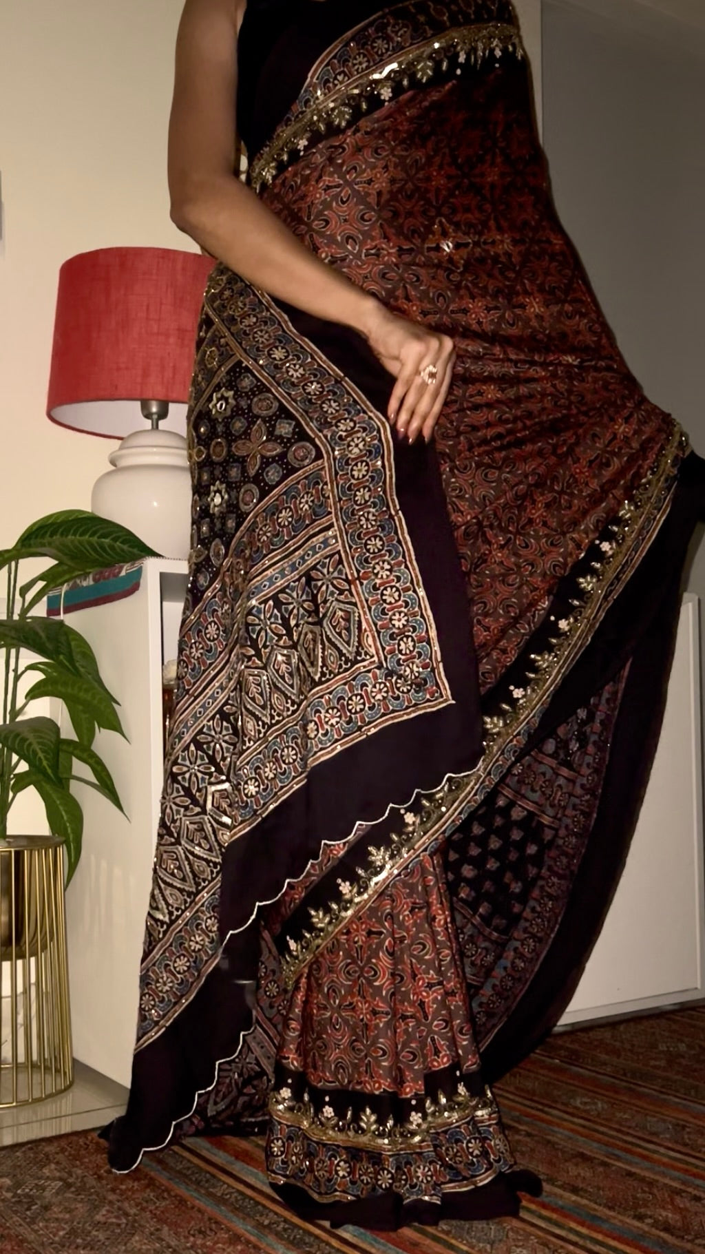 EARTH & EMBER - Pure Modal Ajrakh Hand Embroidered Saree