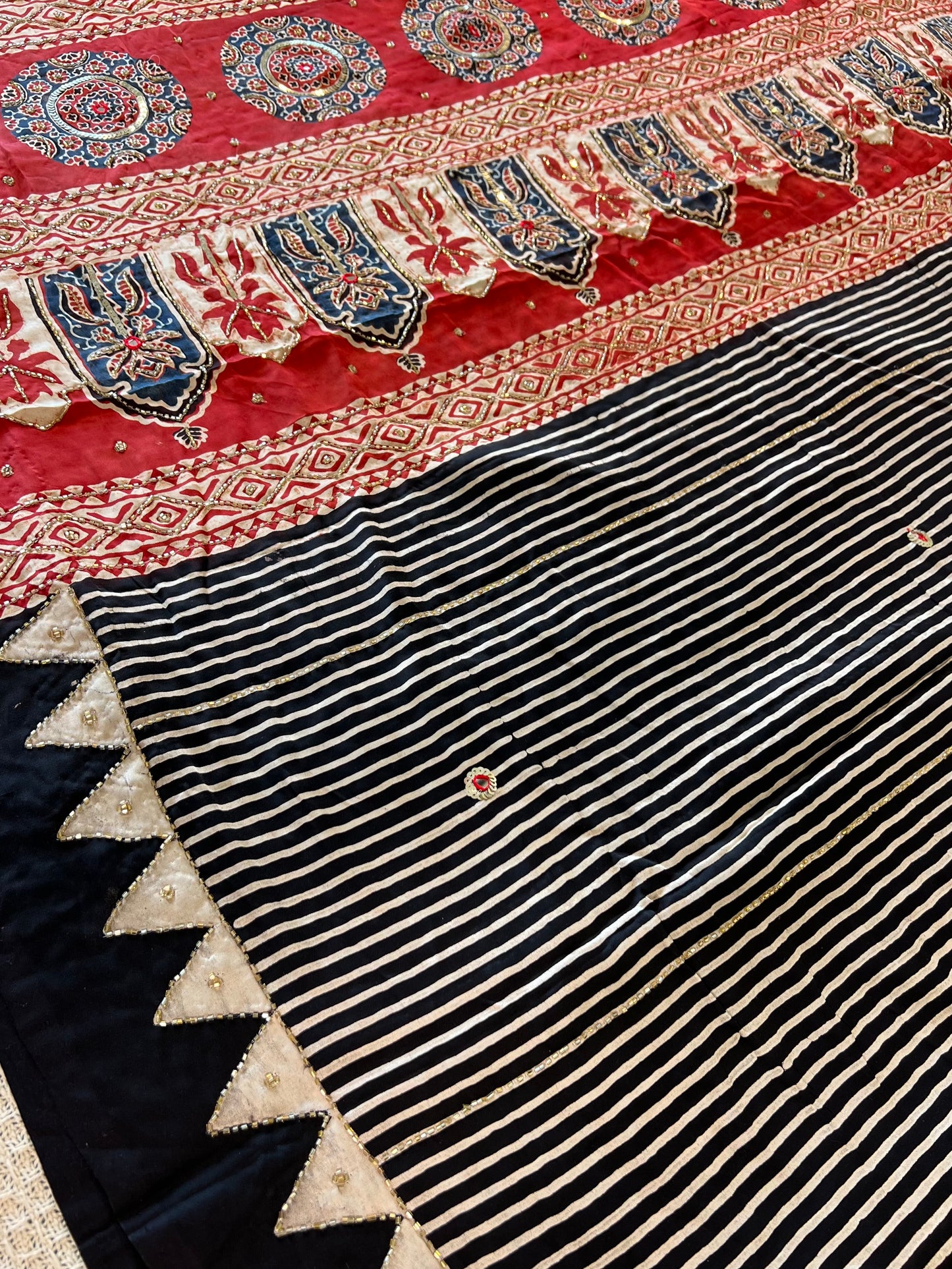 Heritage Stripes - Pure Modal Ajrakh Hand Embroidered Saree