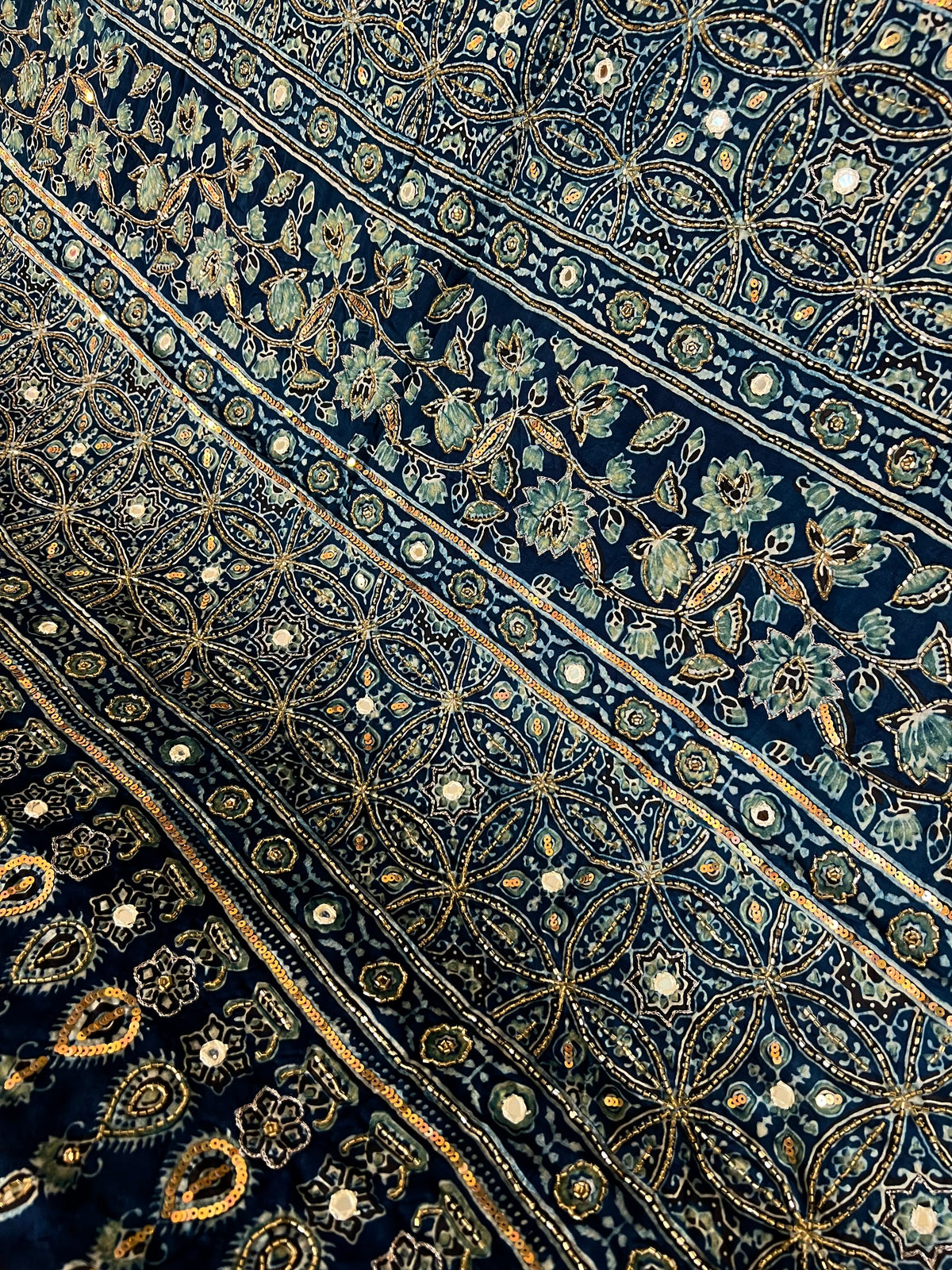 AQUA WHISPER - Pure Modal Ajrakh Hand Embroidered Saree