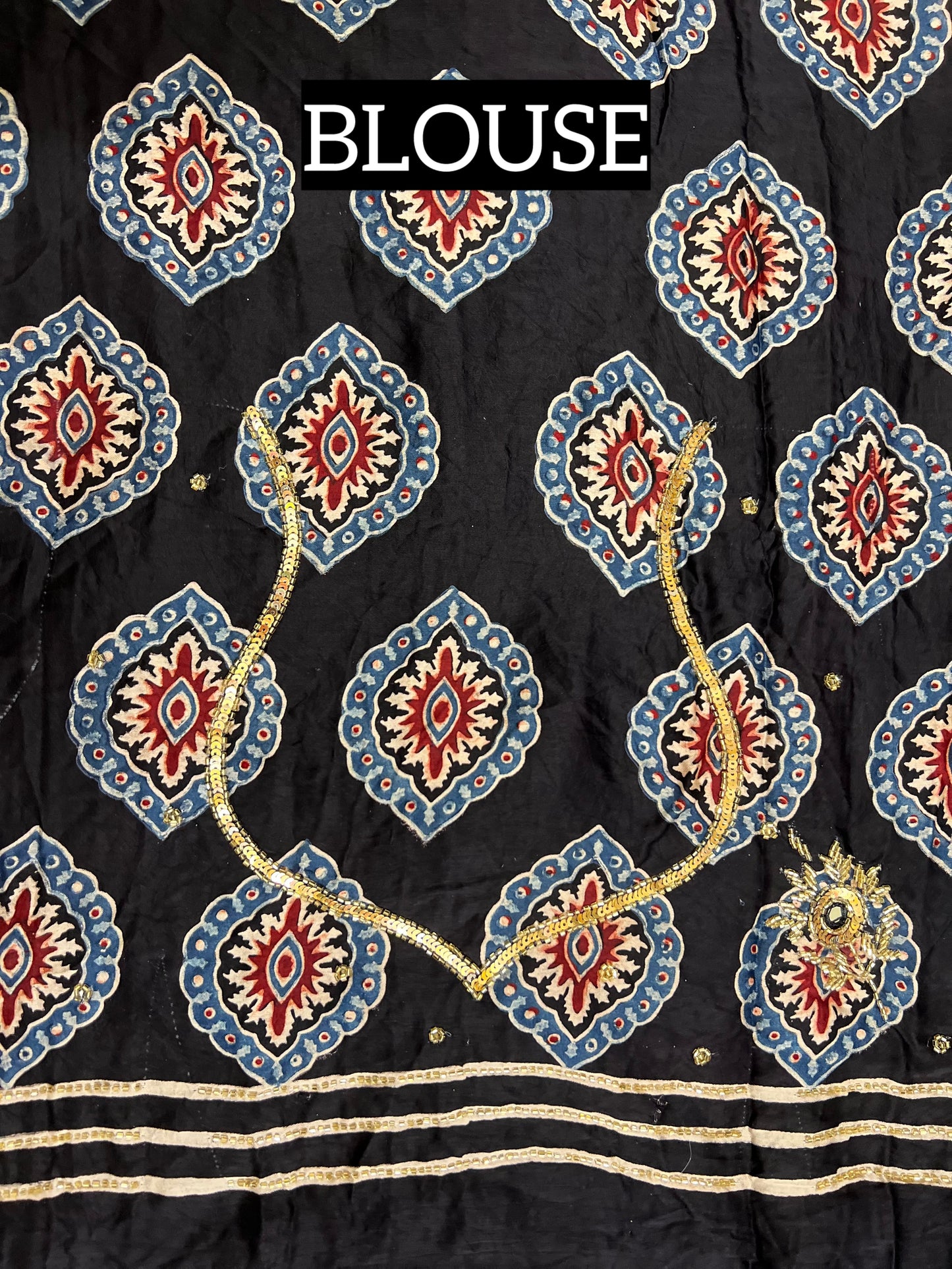 SAPPHIRE ROSE - Pure Modal Ajrakh Hand Embroidered Saree