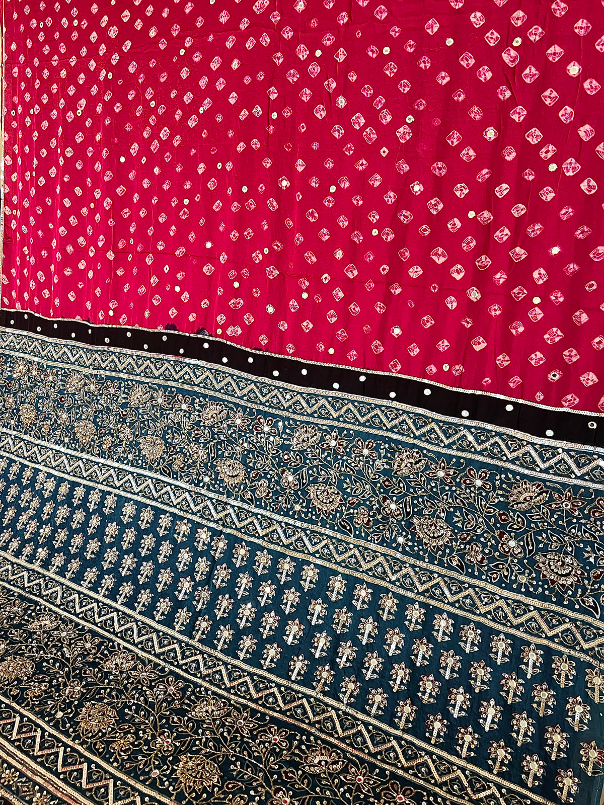 PINK ROYALE BANDHANI - Pure Modal Bandhani Ajrakh Hand Embroidered Saree