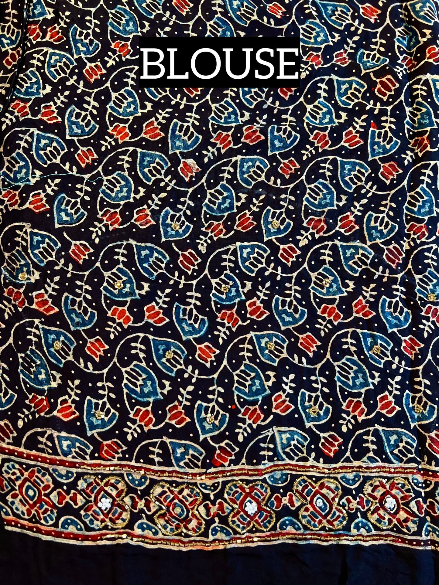 SAPPHIRE MIST - Pure Modal Ajrakh Hand Embroidered Saree