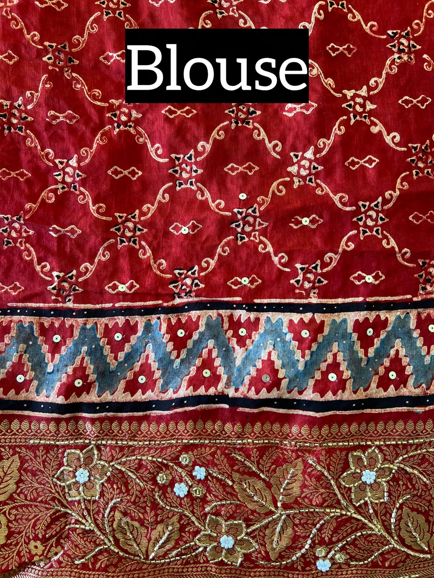 VERMILLION WHISPER - Pure Dola Ajrakh Hand Embroidered Saree