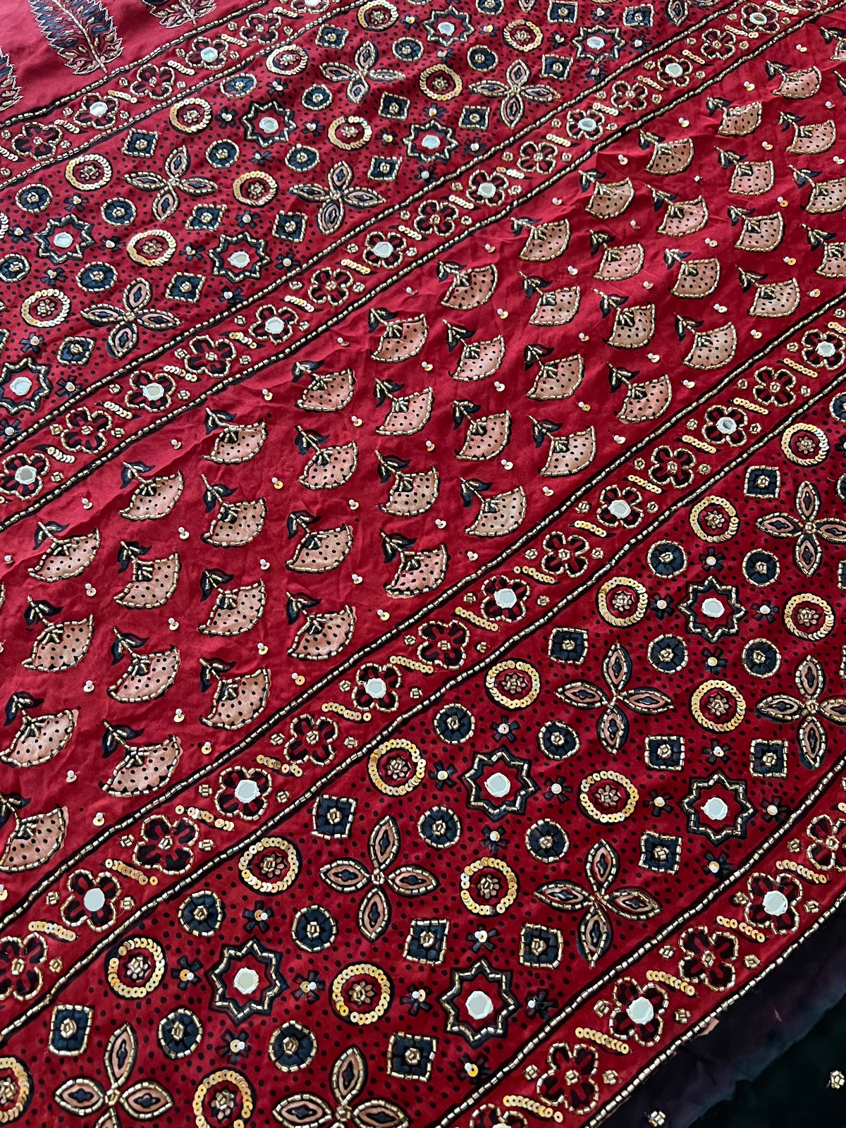 GREEN AFFAIR - Pure Modal Ajrakh Hand Embroidered Saree