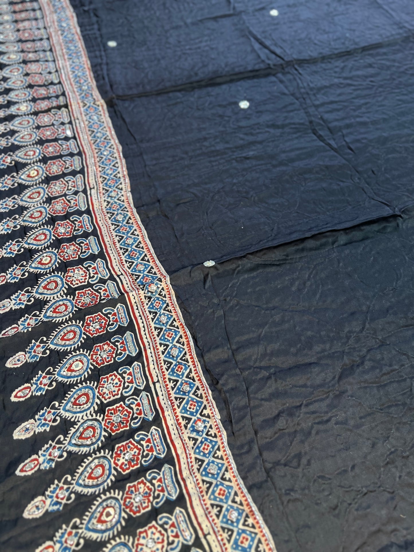 STARDUST - Pure Modal Ajrakh Hand Embroidered Saree
