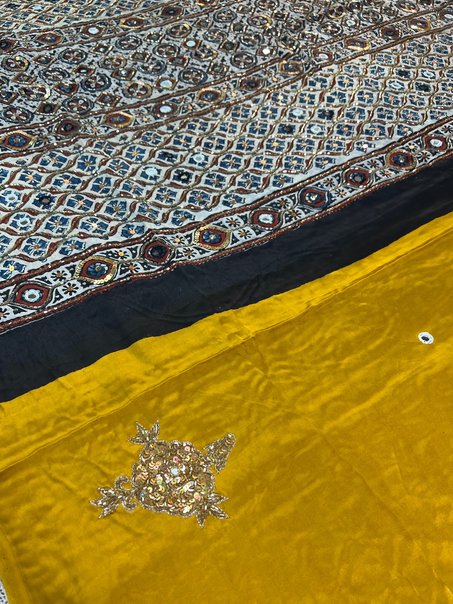 SUNEHRI ROSE - Pure Modal Ajrakh Hand Embroidered Saree