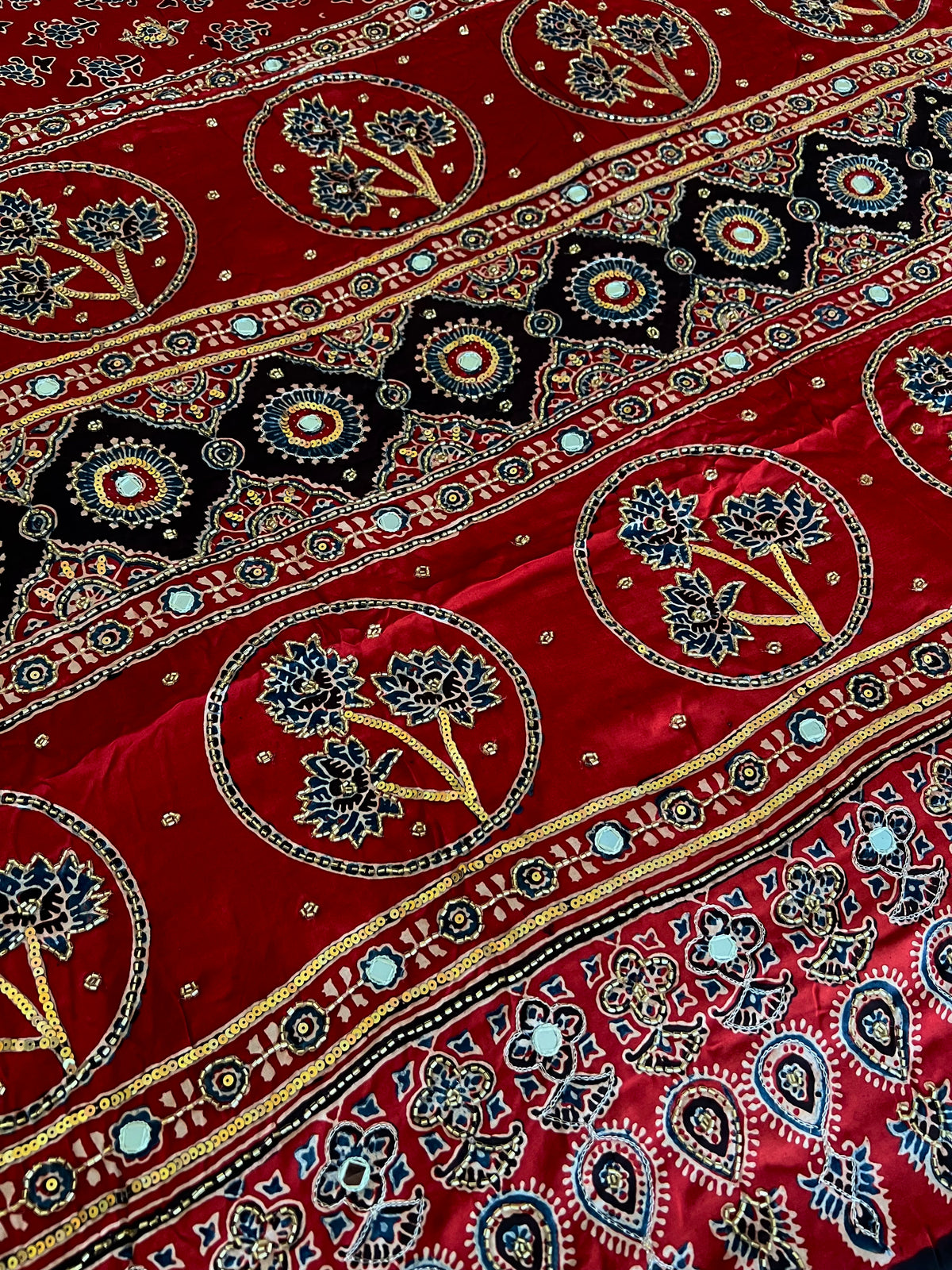 RUBY PARADISE - Pure Modal Ajrakh Hand Embroidered Saree