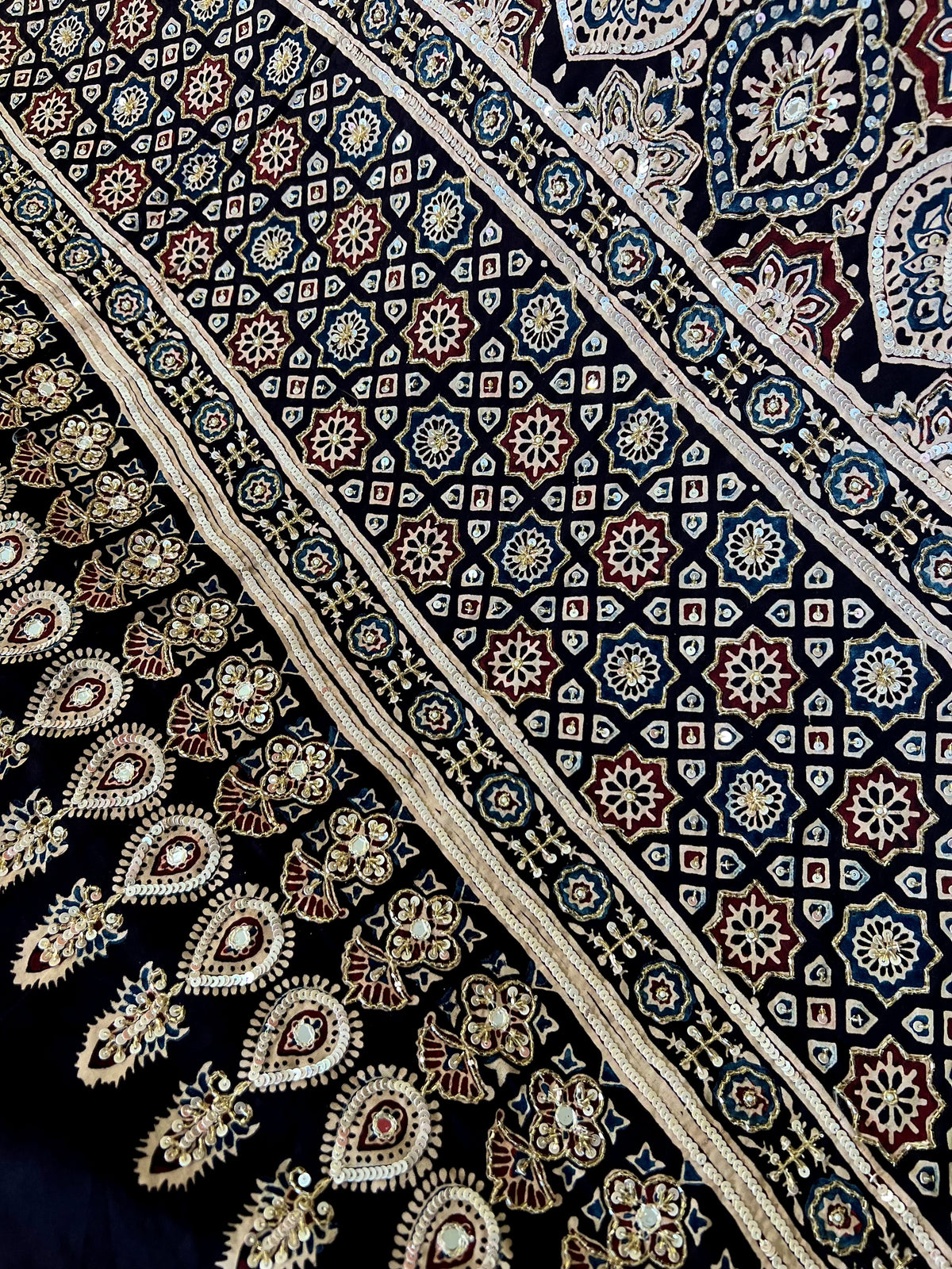 RUBY STARDUST - Pure Modal Ajrakh Hand Embroidered Saree