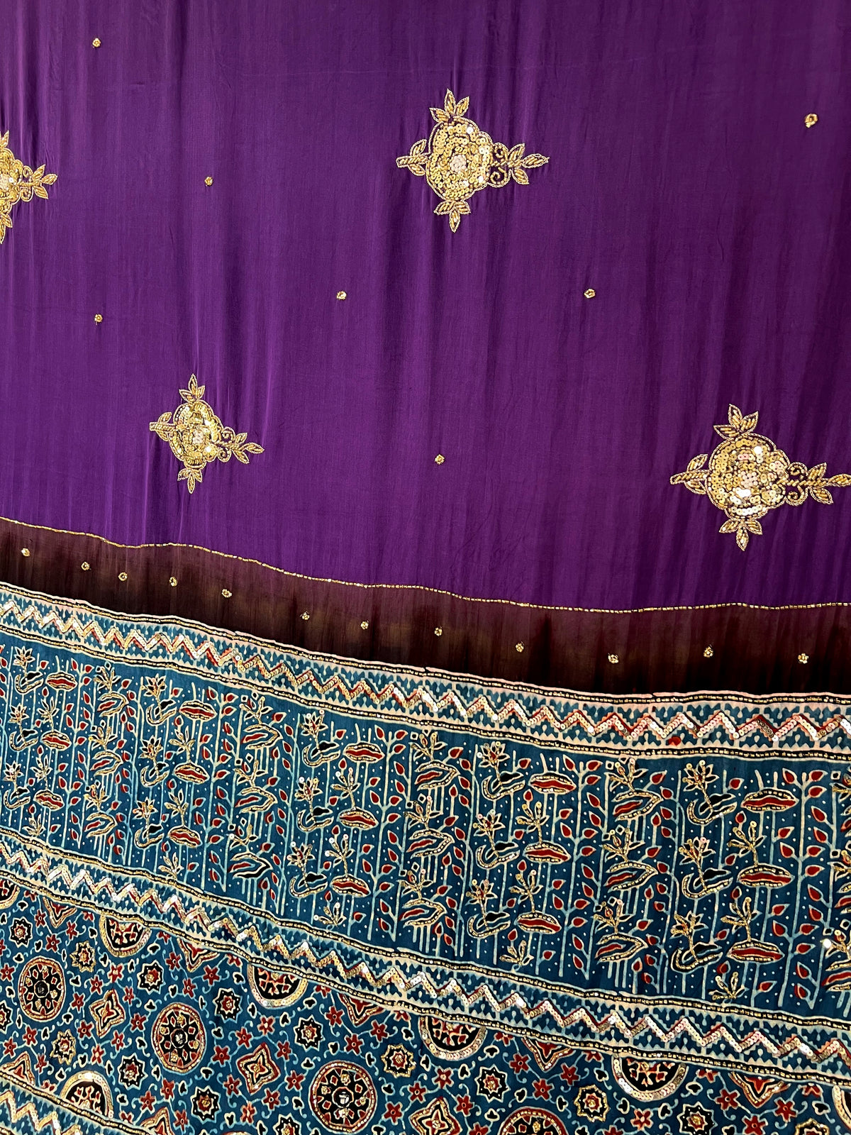 HYPNOTIC ROSE - Pure Modal Ajrakh Hand Embroidered Saree