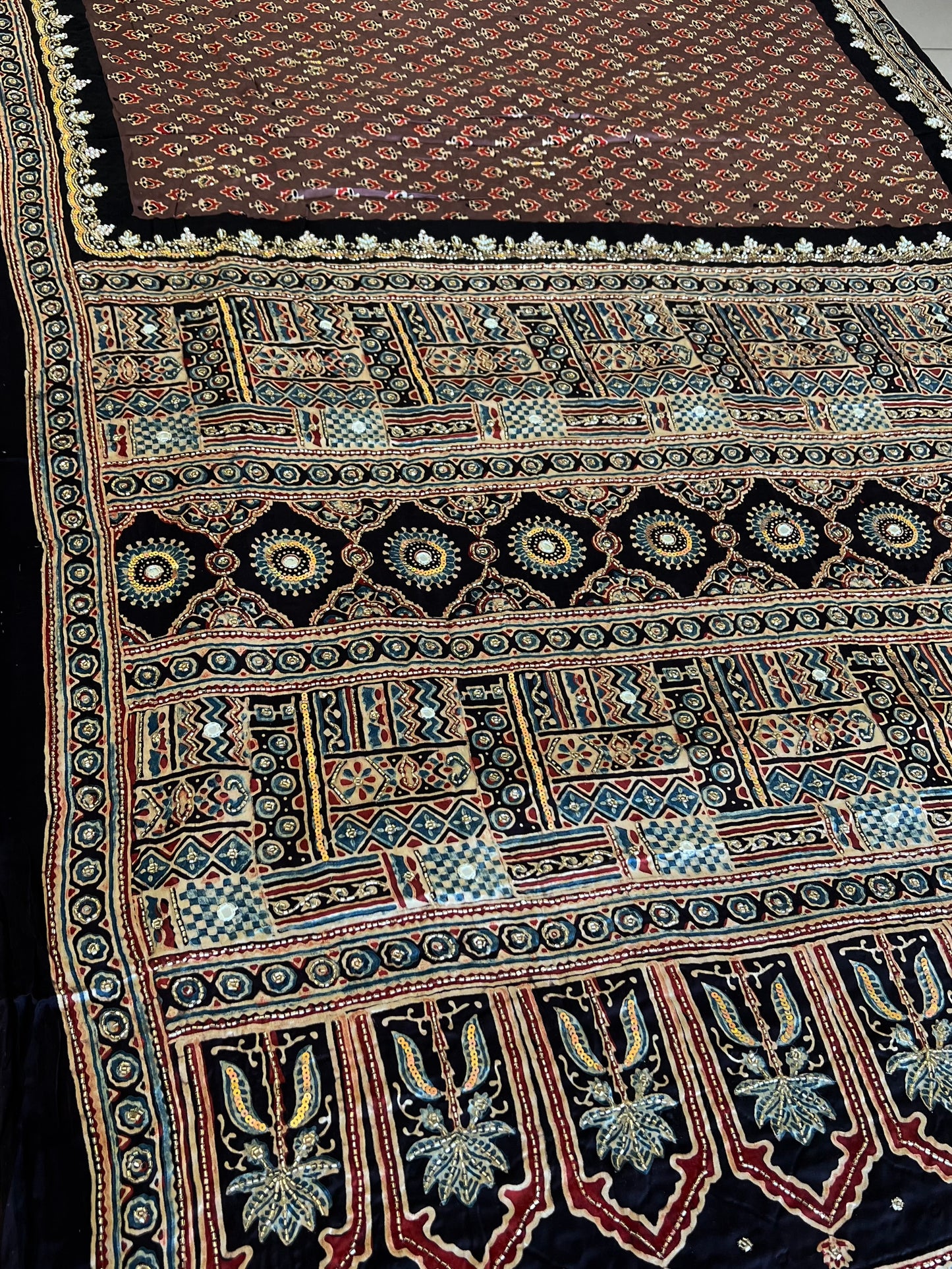 COCOA DREAM - Pure Modal Ajrakh Hand Embroidered Saree