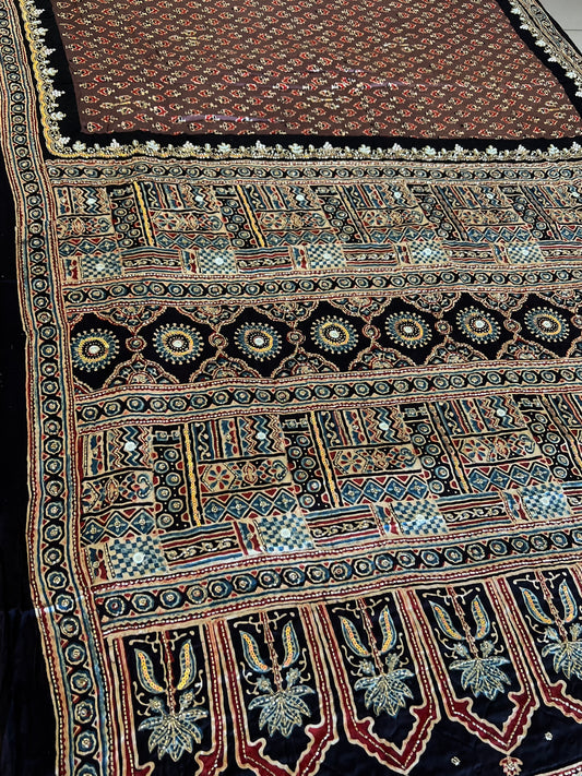 COCOA DREAM - Pure Modal Ajrakh Hand Embroidered Saree