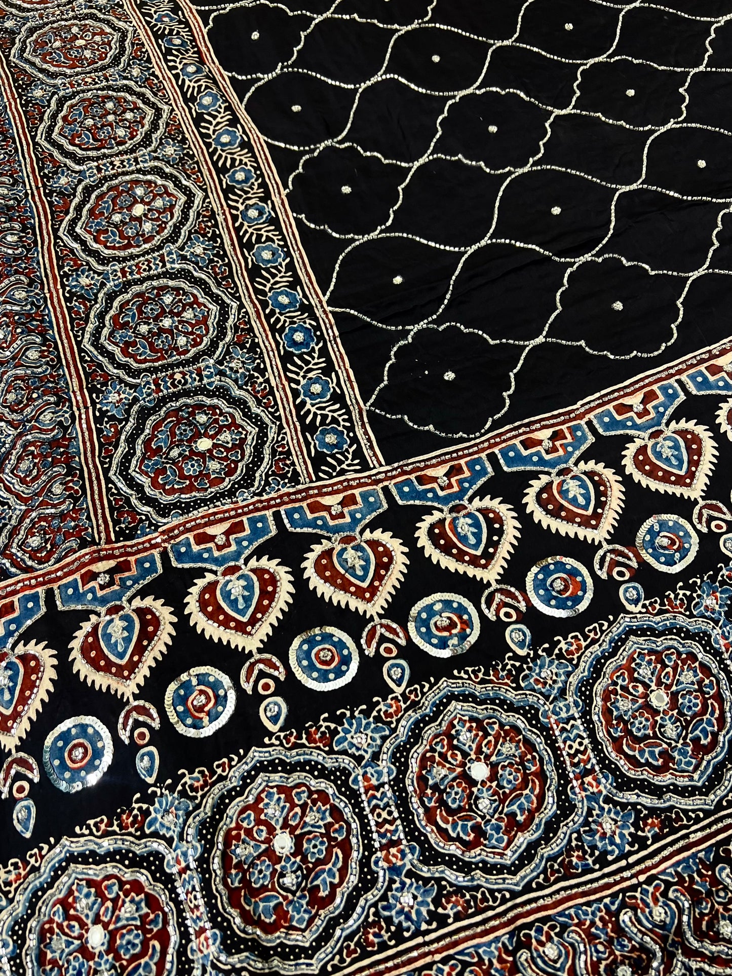 STARRY NIGHT - Pure Modal Ajrakh Hand Embroidered Saree